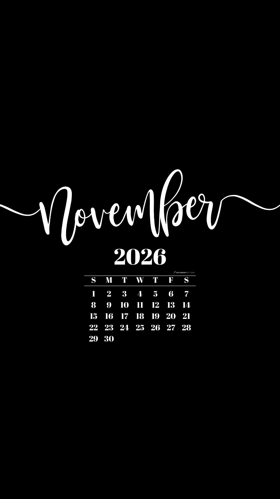 November 2026 Phone Background Wallpaper - Black | SaturdayGift