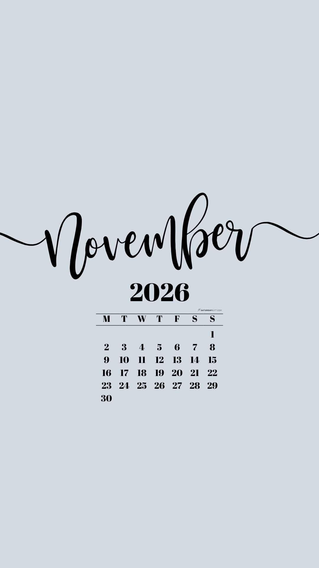 November 2026 Phone Background Wallpaper - Grey | SaturdayGift