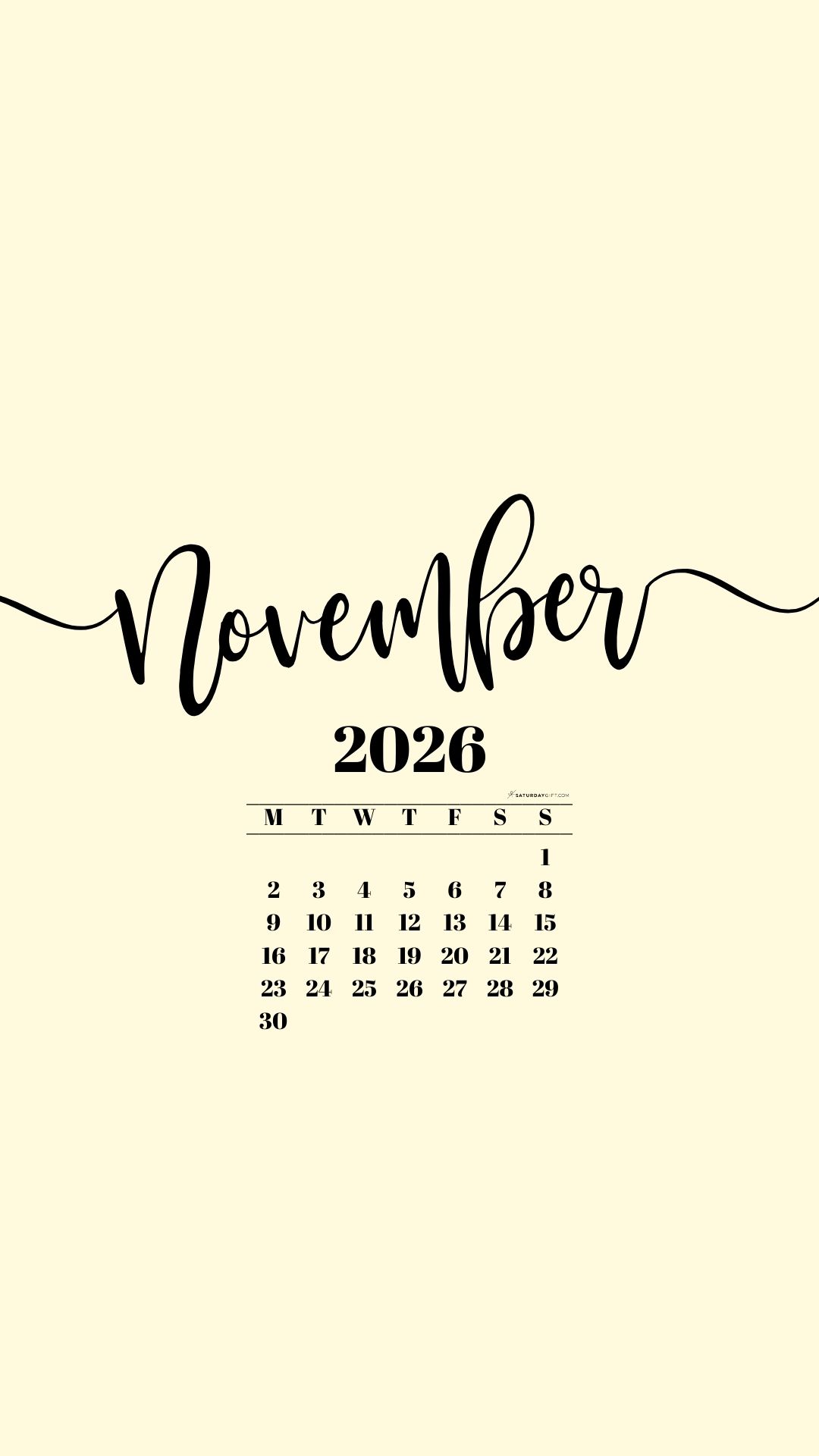 November 2026 Phone Background Wallpaper - Yellow | SaturdayGift