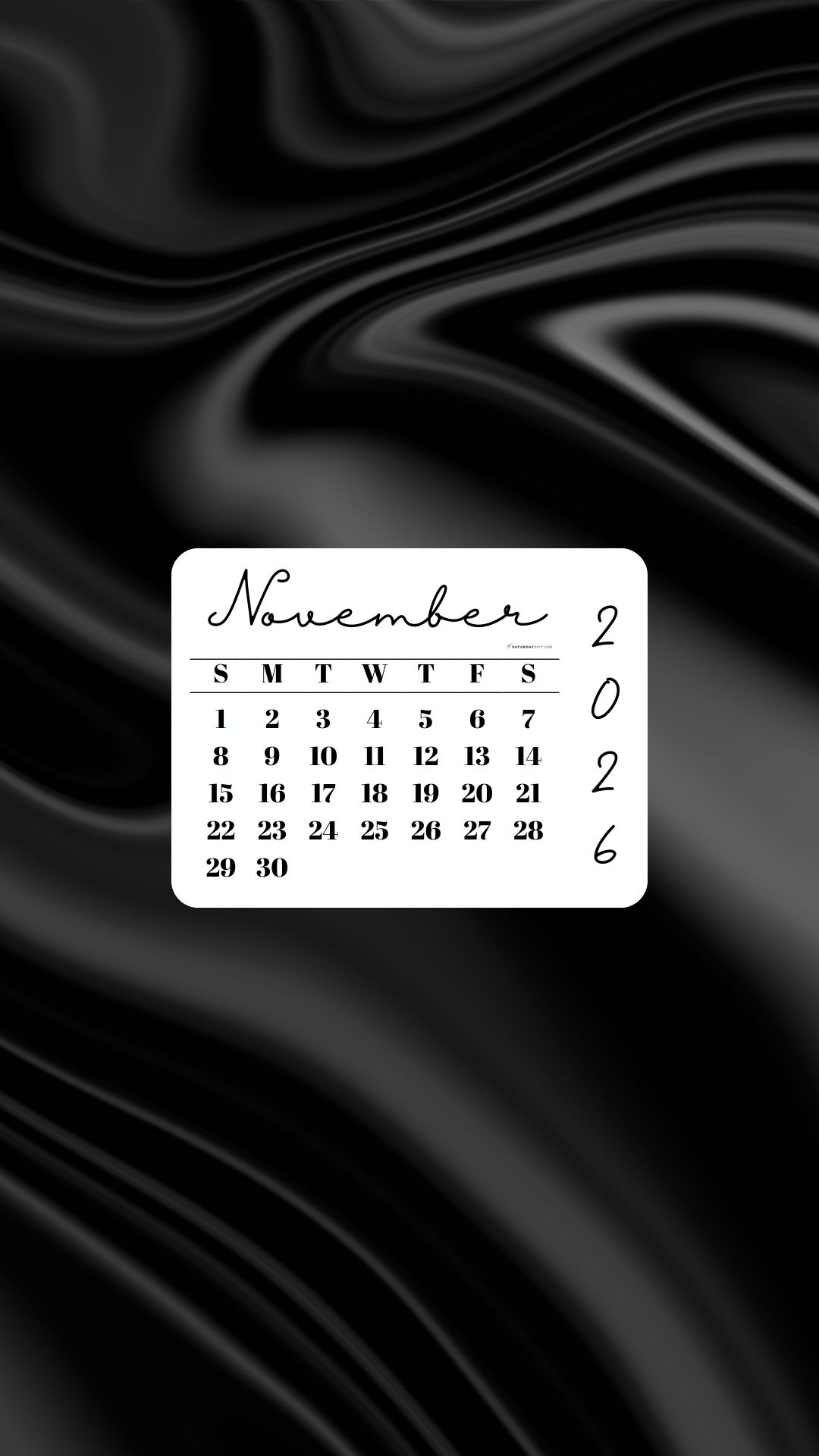 November 2026 Phone Wallpaper Background - Black Satin | SaturdayGift