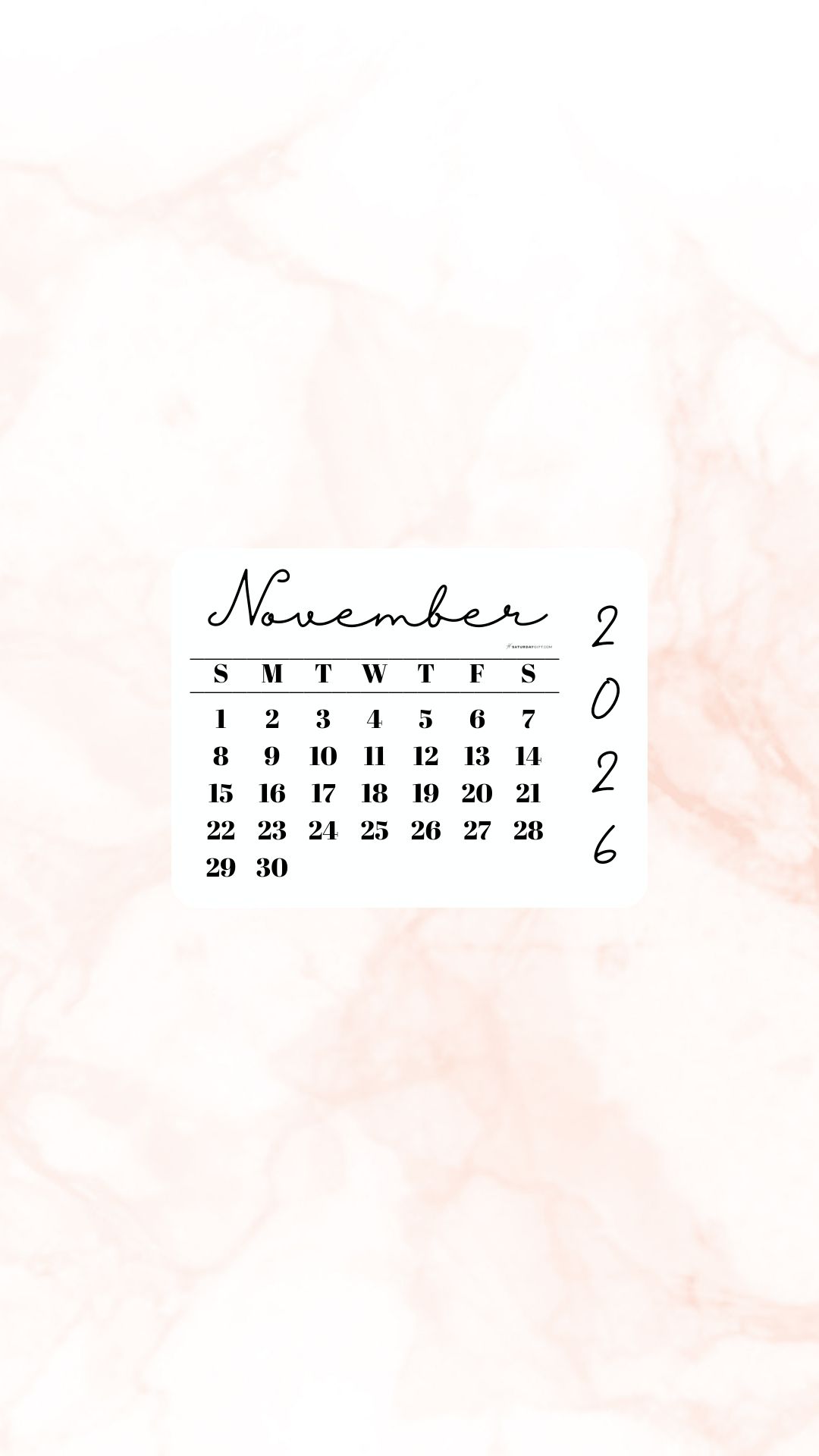 November 2026 Phone Wallpaper Background - Peach | SaturdayGift