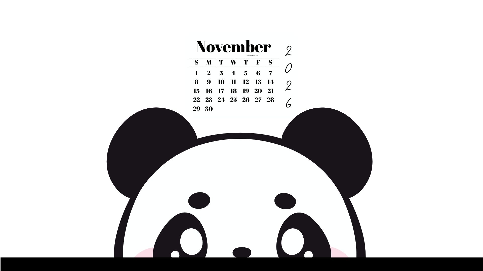 November 2026 Wallpaper for Desktop - Shy Panda | SaturdayGift