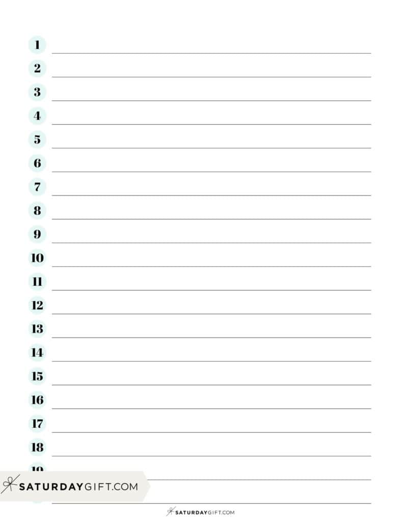 Numbered half inch lined paper printable - green | SaturdayGift