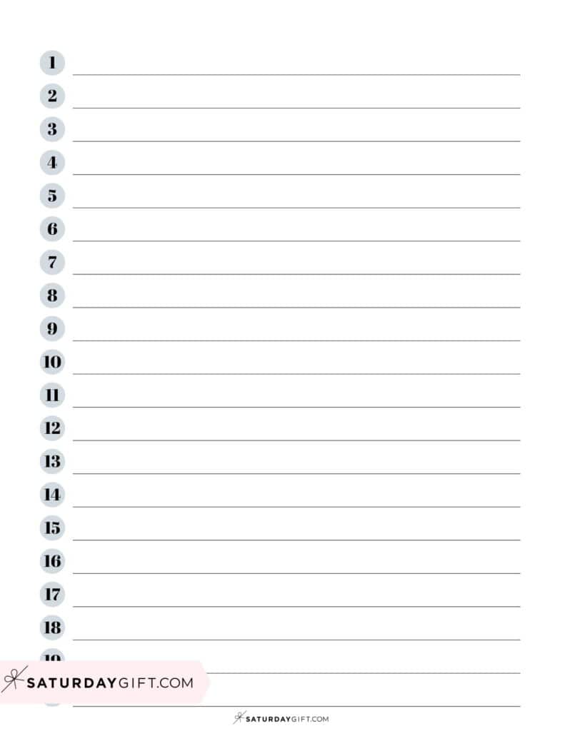 Numbered half inch lined paper printable - grey | SaturdayGift