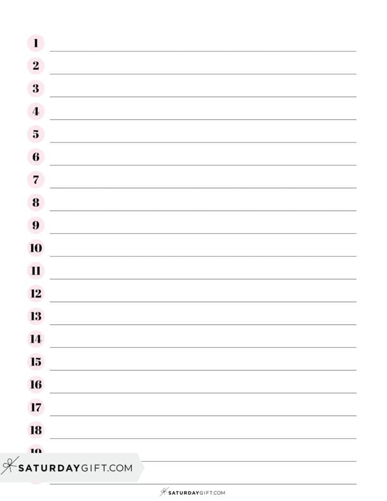 Numbered half inch lined paper printable - pink | SaturdayGift