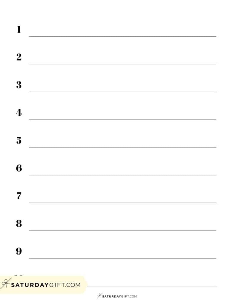 Numbered one inch lined paper printable -black & white | SaturdayGift