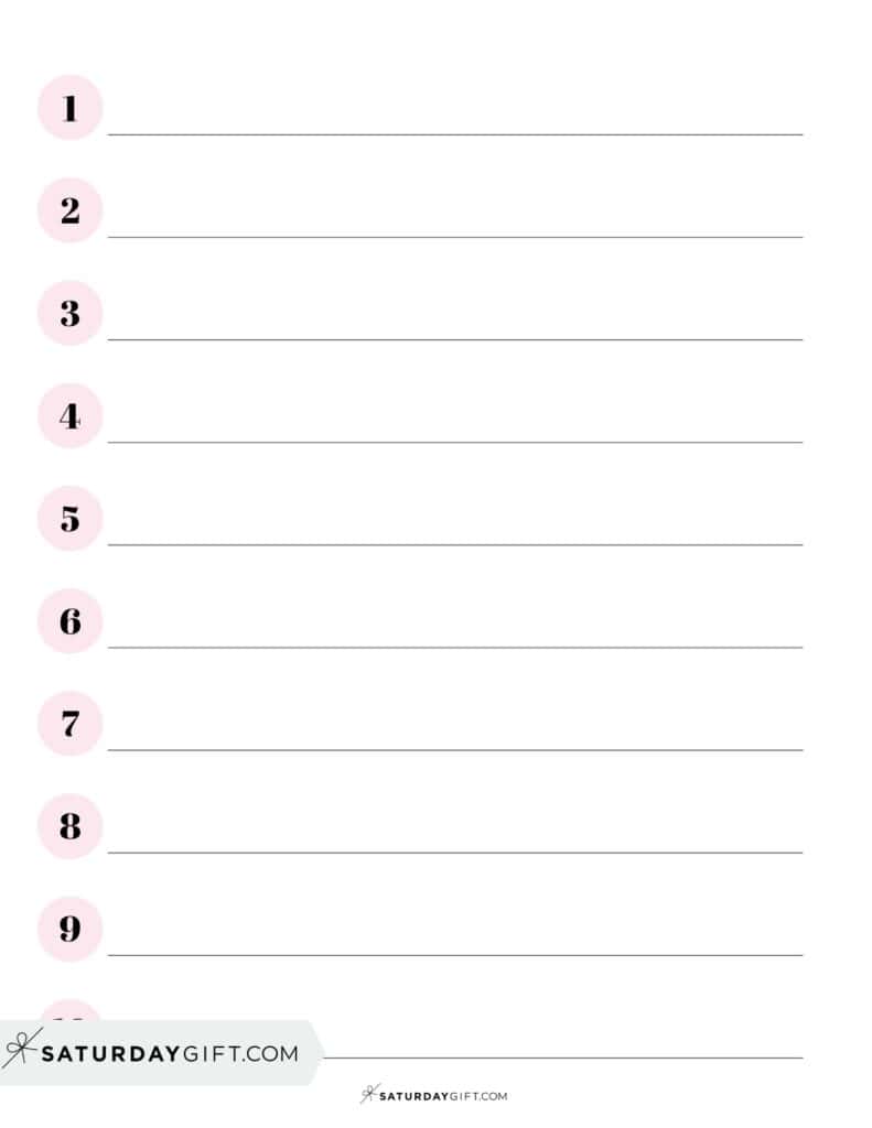Numbered one inch lined paper printable - pink | SaturdayGift