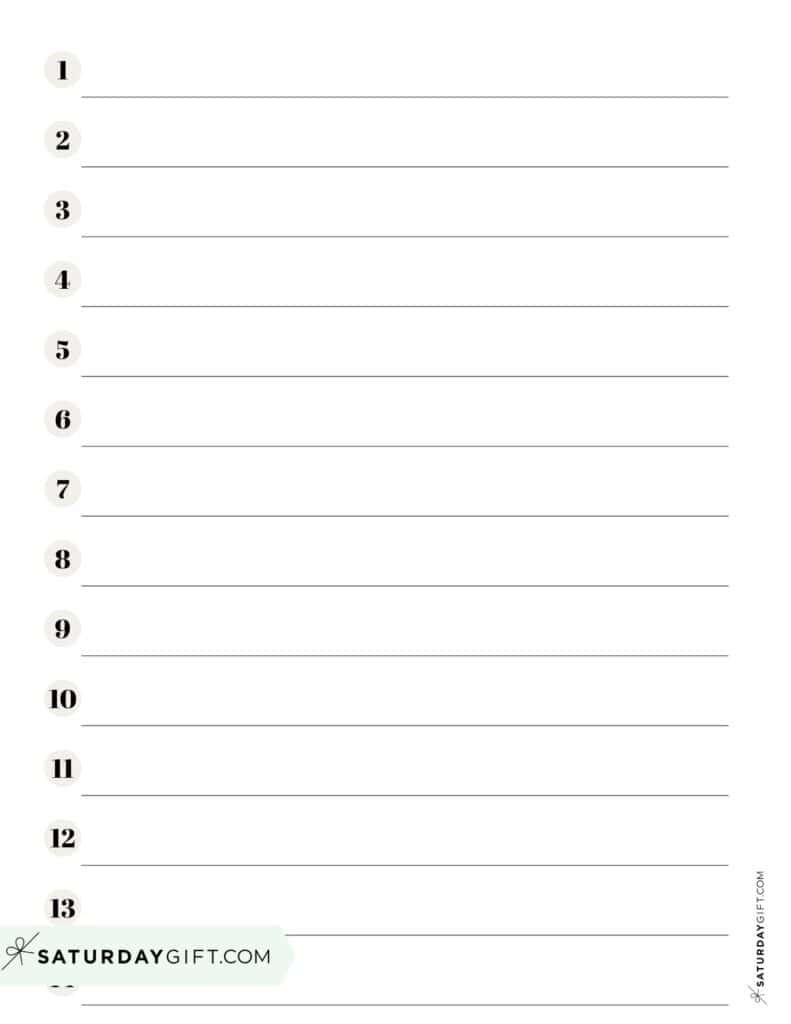 Numbered three quarter inch lined paper printable - beige | SaturdayGift