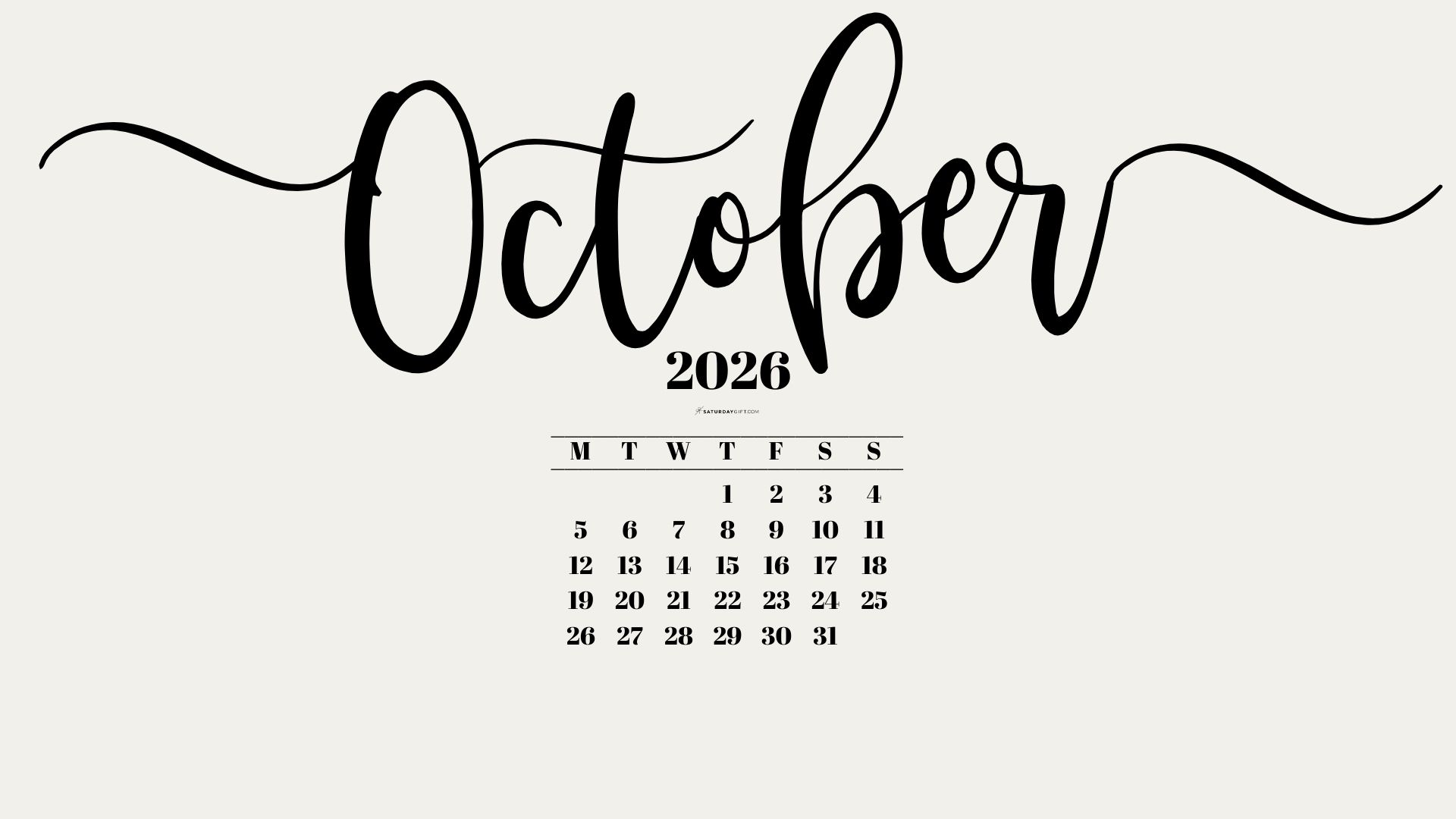 October 2026 Desktop Background Wallpaper - Beige | SaturdayGift