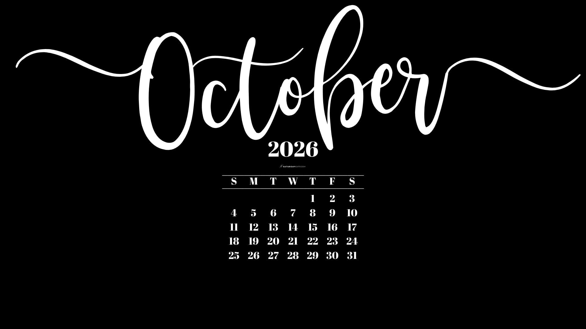 October 2026 Desktop Background Wallpaper - Black | SaturdayGift
