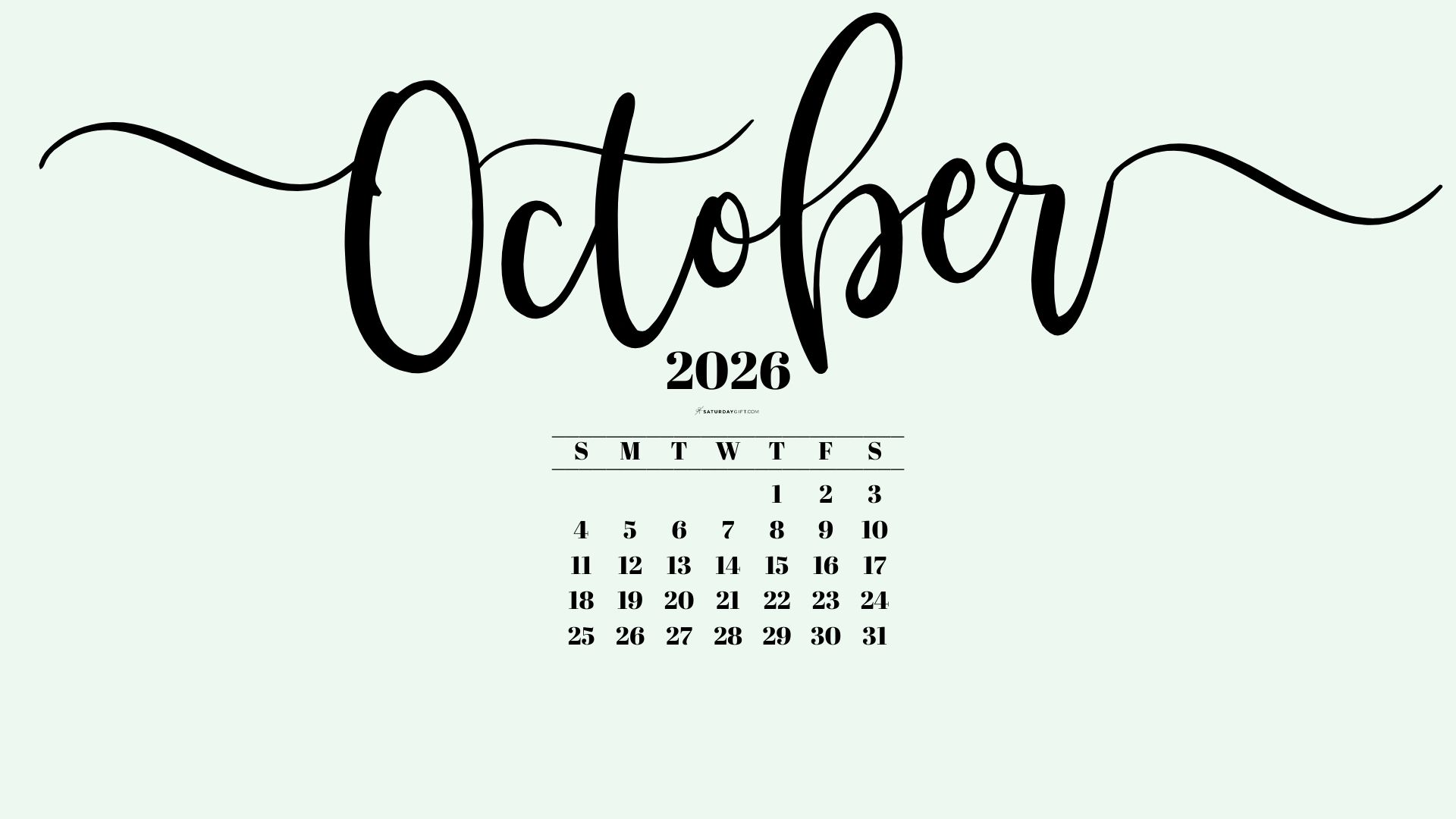 October 2026 Desktop Background Wallpaper - Green | SaturdayGift