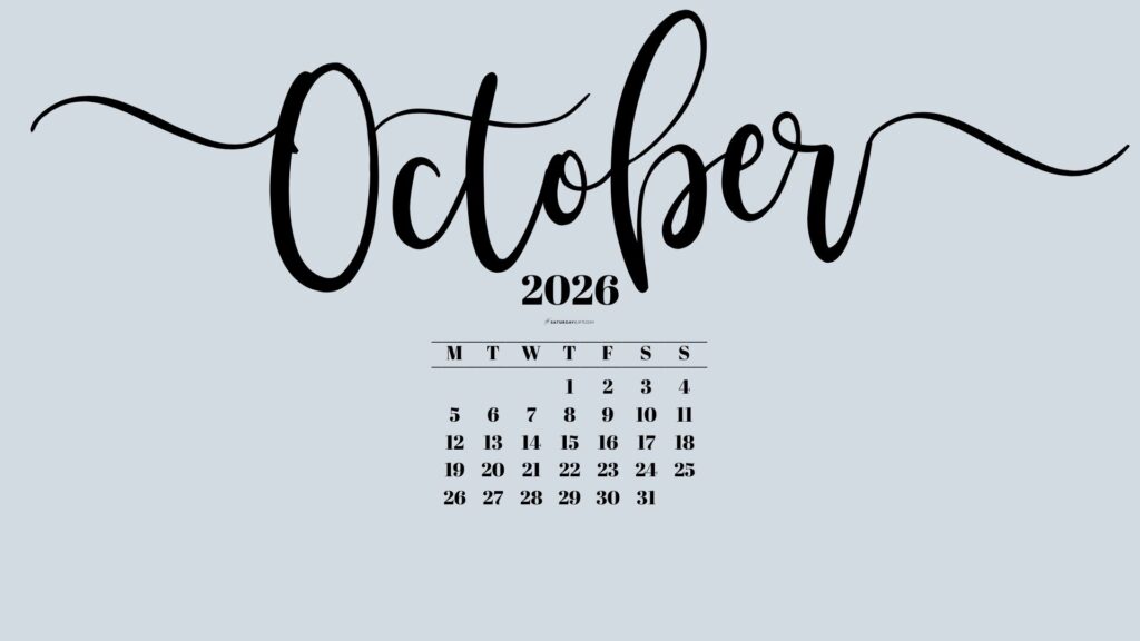 October 2026 Desktop Background Wallpaper - Grey | SaturdayGift