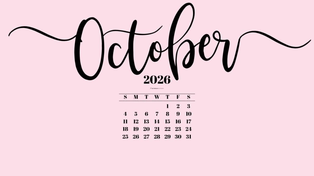 October 2026 Desktop Background Wallpaper - Pink | SaturdayGift
