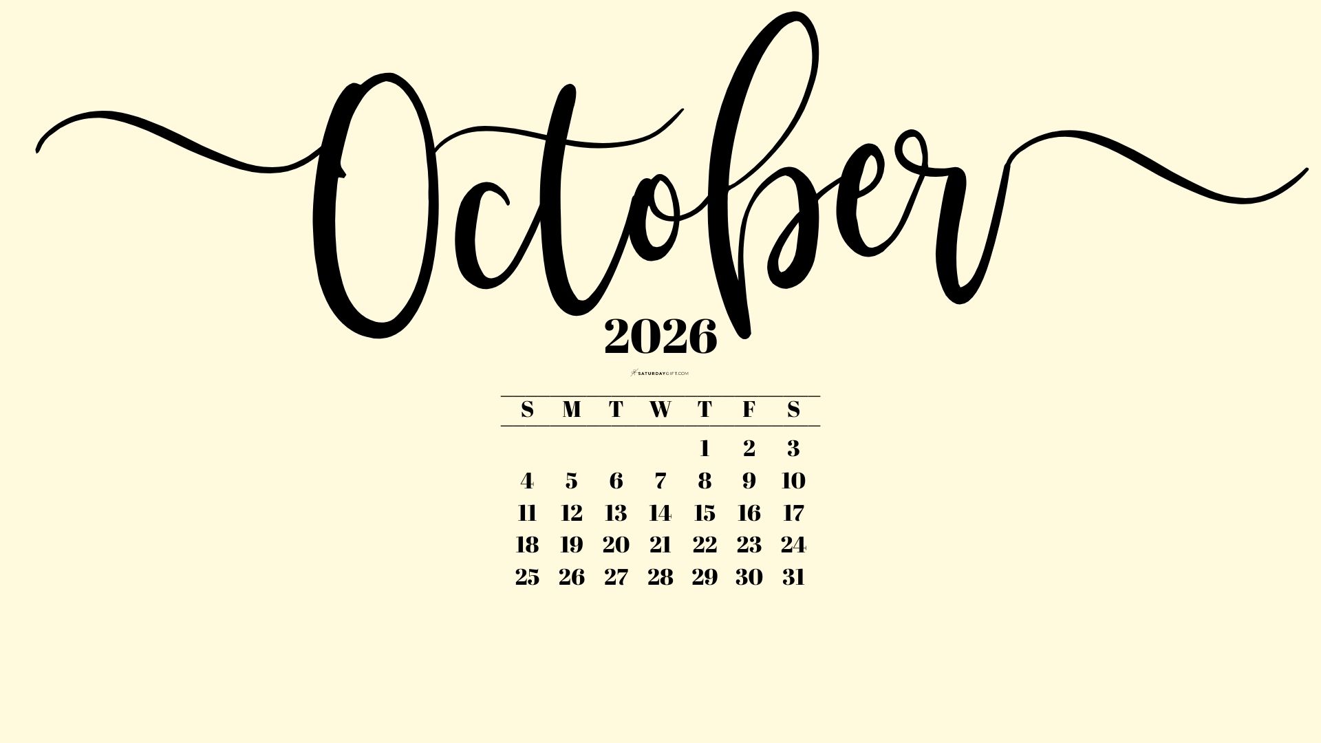 October 2026 Desktop Background Wallpaper - Yellow | SaturdayGift