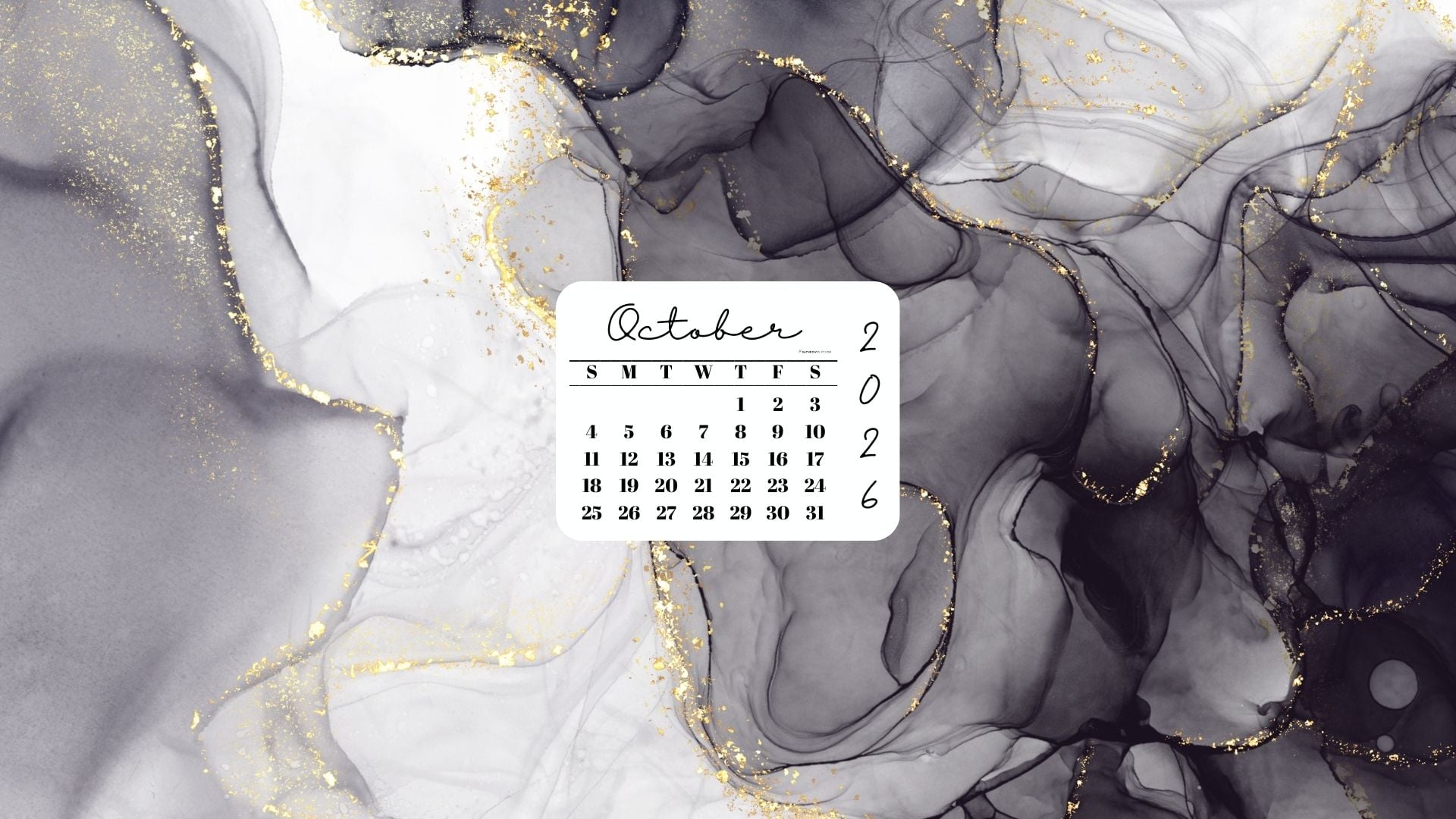 October 2026 Desktop Wallpaper Background - Grey & Gold | SaturdayGift