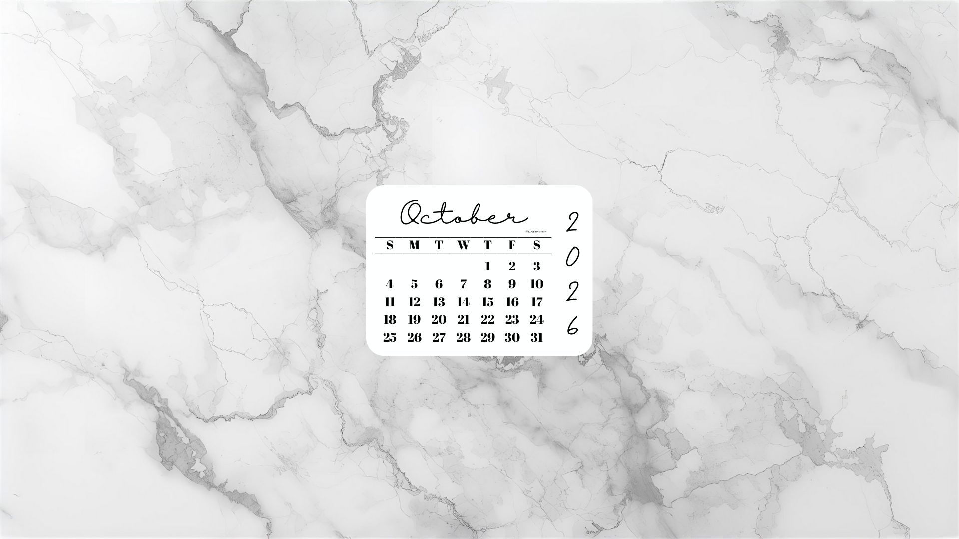 October 2026 Desktop Wallpaper Background - Light Grey | SaturdayGift