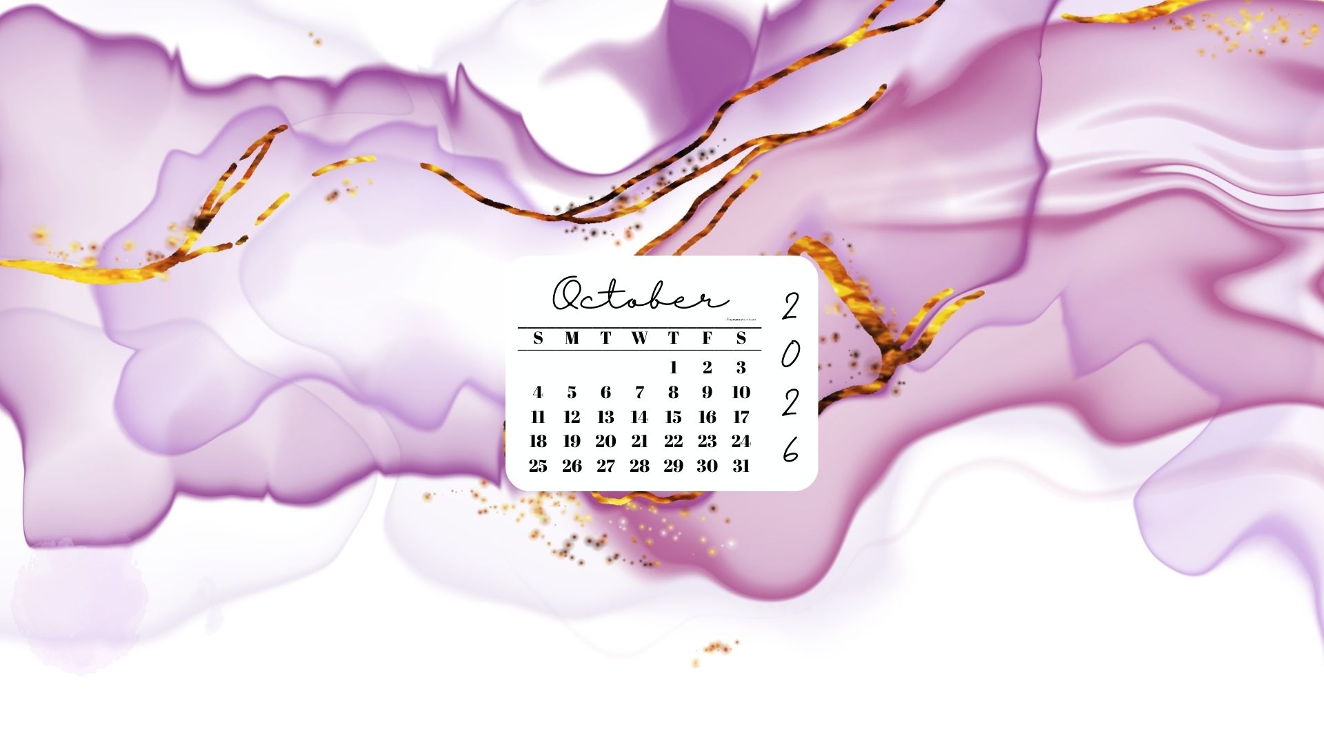 October 2026 Desktop Wallpaper Background - Lilac & Gold | SaturdayGift