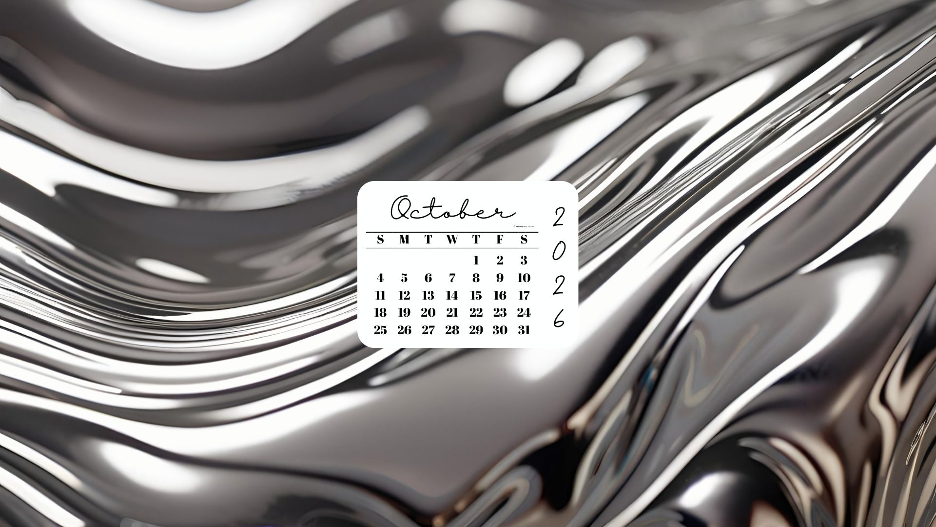 October 2026 Desktop Wallpaper Background - Liquid Silver | SaturdayGift