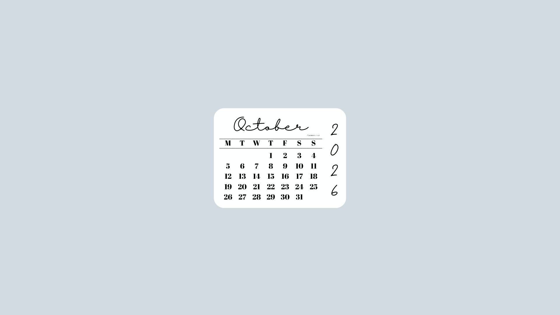 October 2026 Desktop Wallpaper Background - Minimal Grey | SaturdayGift