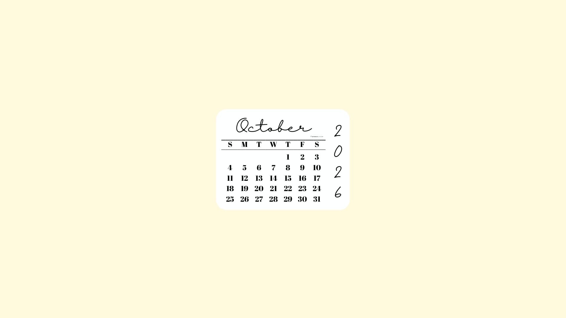 October 2026 Desktop Wallpaper Background - Minimal Yellow | SaturdayGift