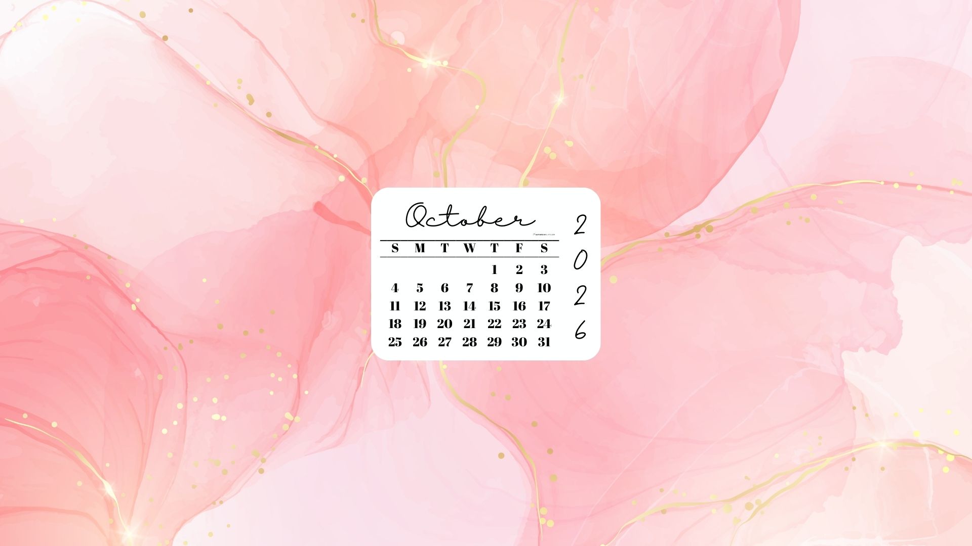 October 2026 Desktop Wallpaper Background - Peach & Gold | SaturdayGift