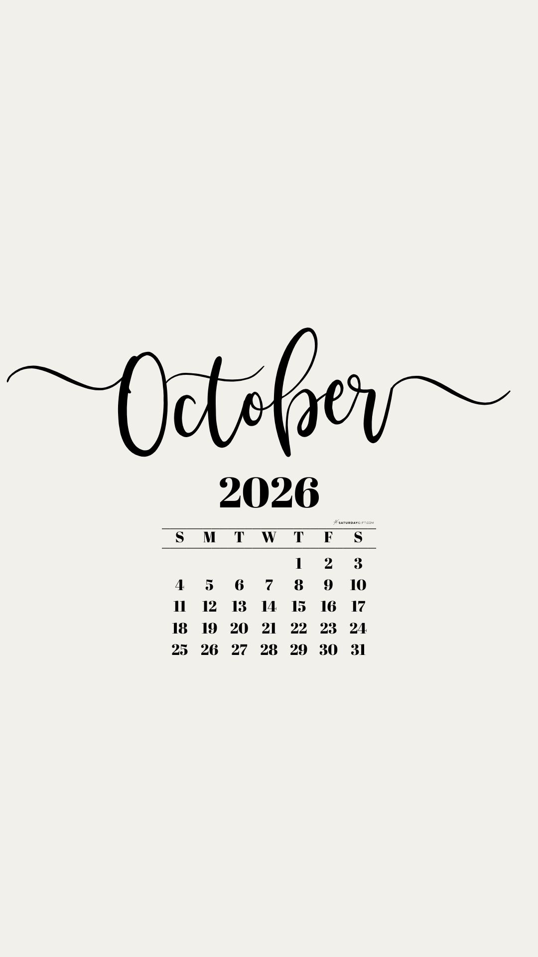October 2026 Phone Background Wallpaper - Beige | SaturdayGift