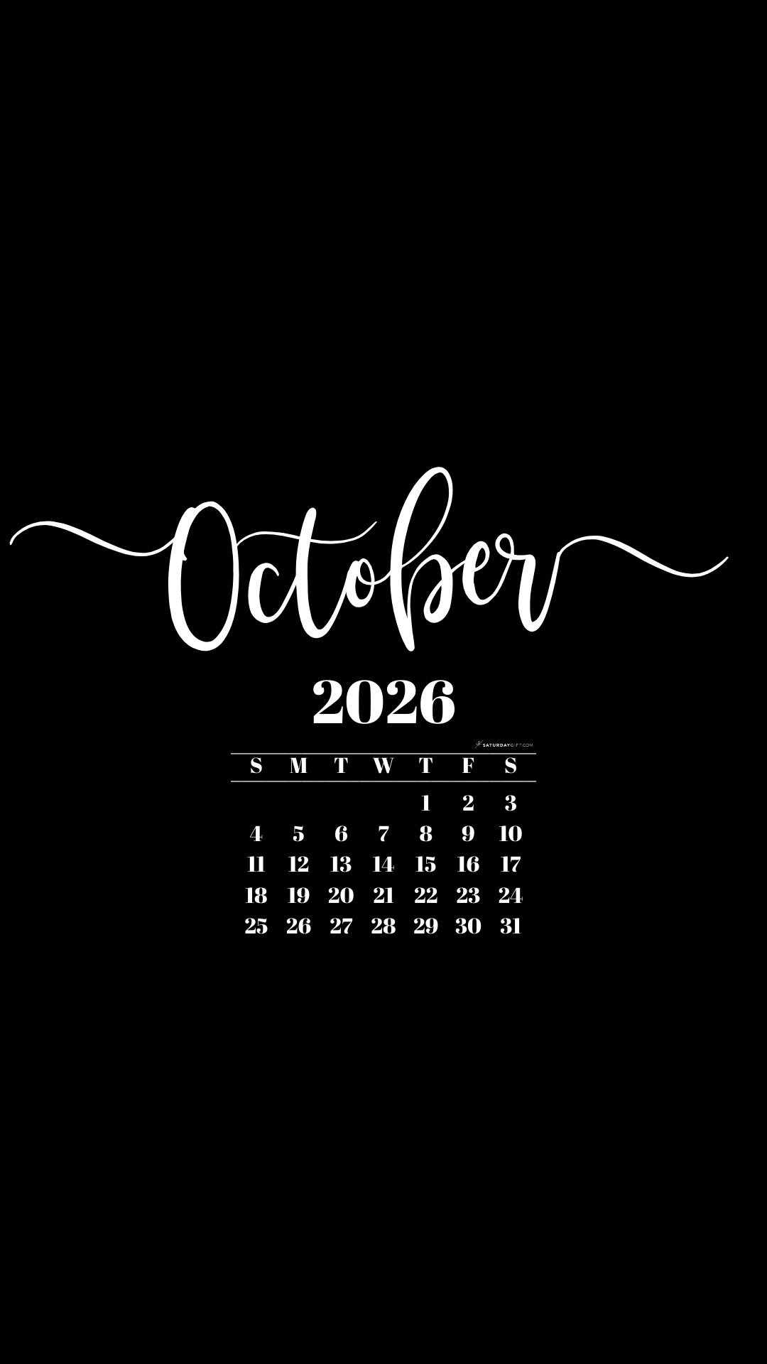 October 2026 Phone Background Wallpaper - Black | SaturdayGift