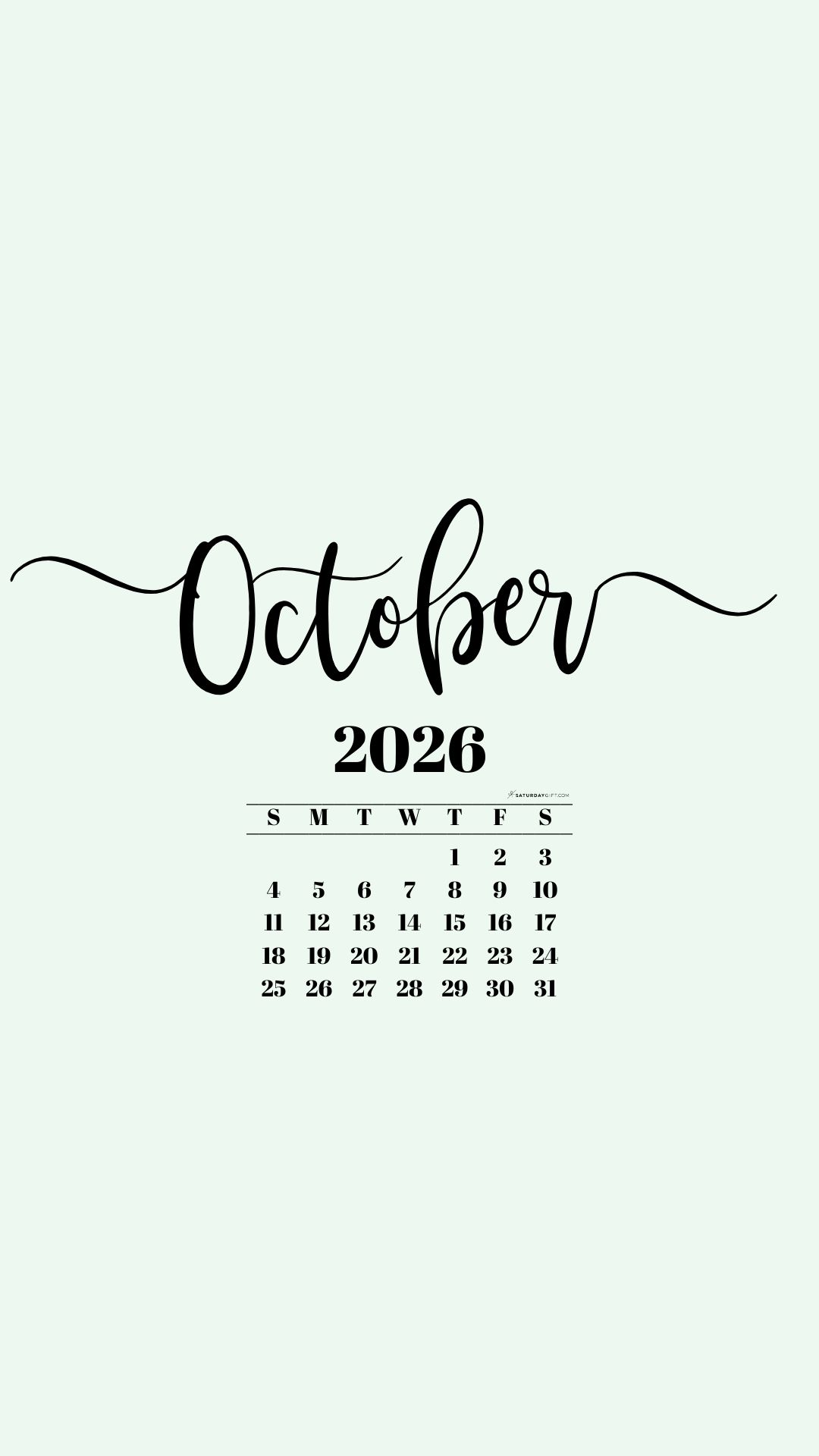 October 2026 Phone Background Wallpaper - Green | SaturdayGift