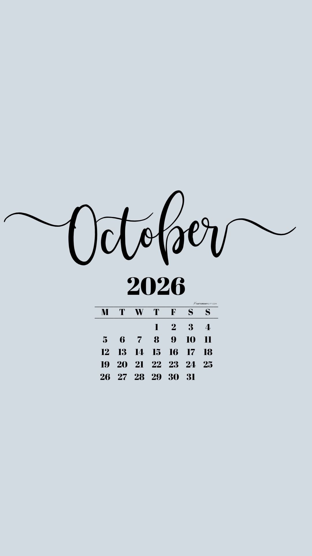 October 2026 Phone Background Wallpaper - Grey | SaturdayGift