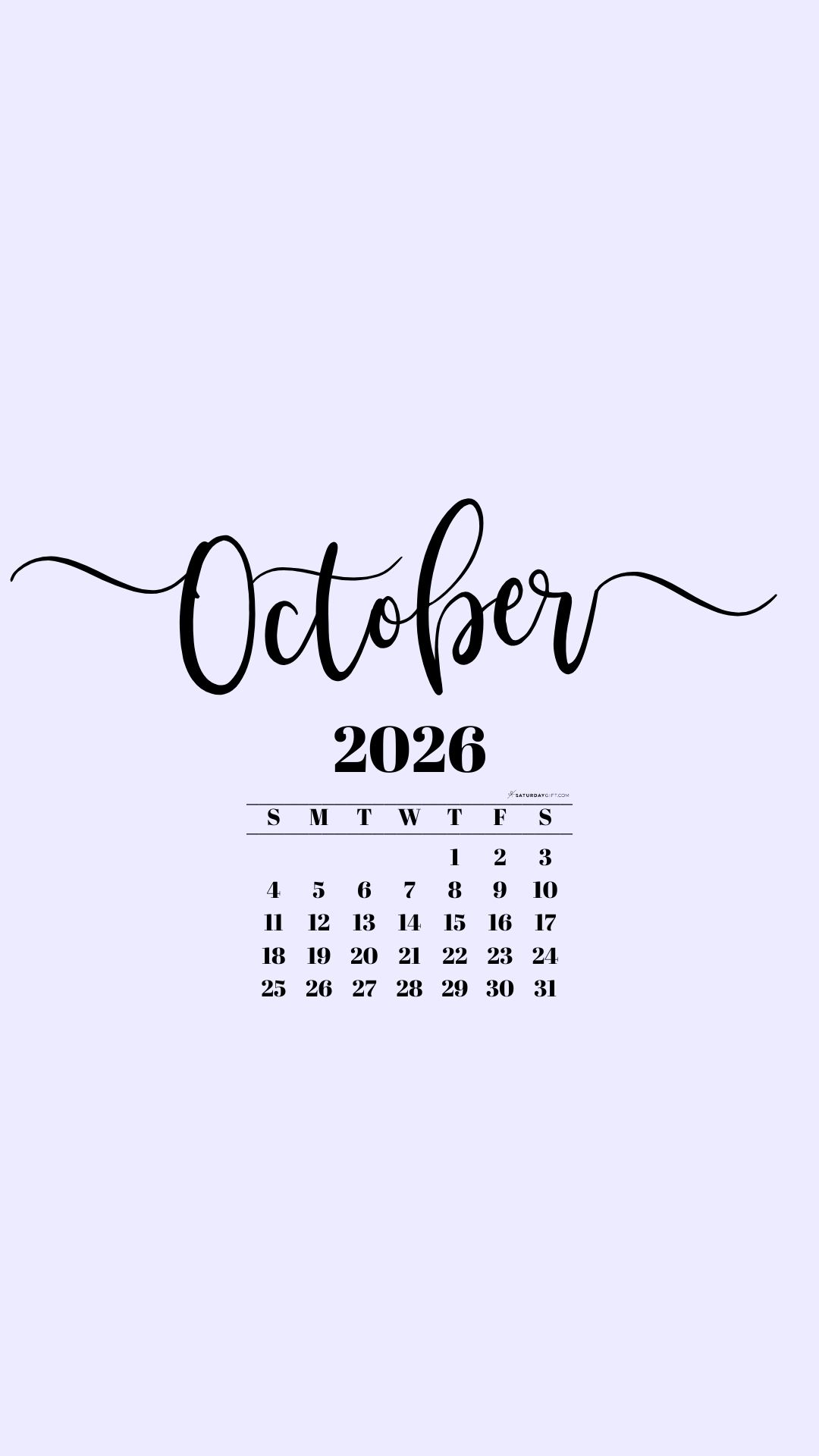 October 2026 Phone Background Wallpaper - Lilac | SaturdayGift