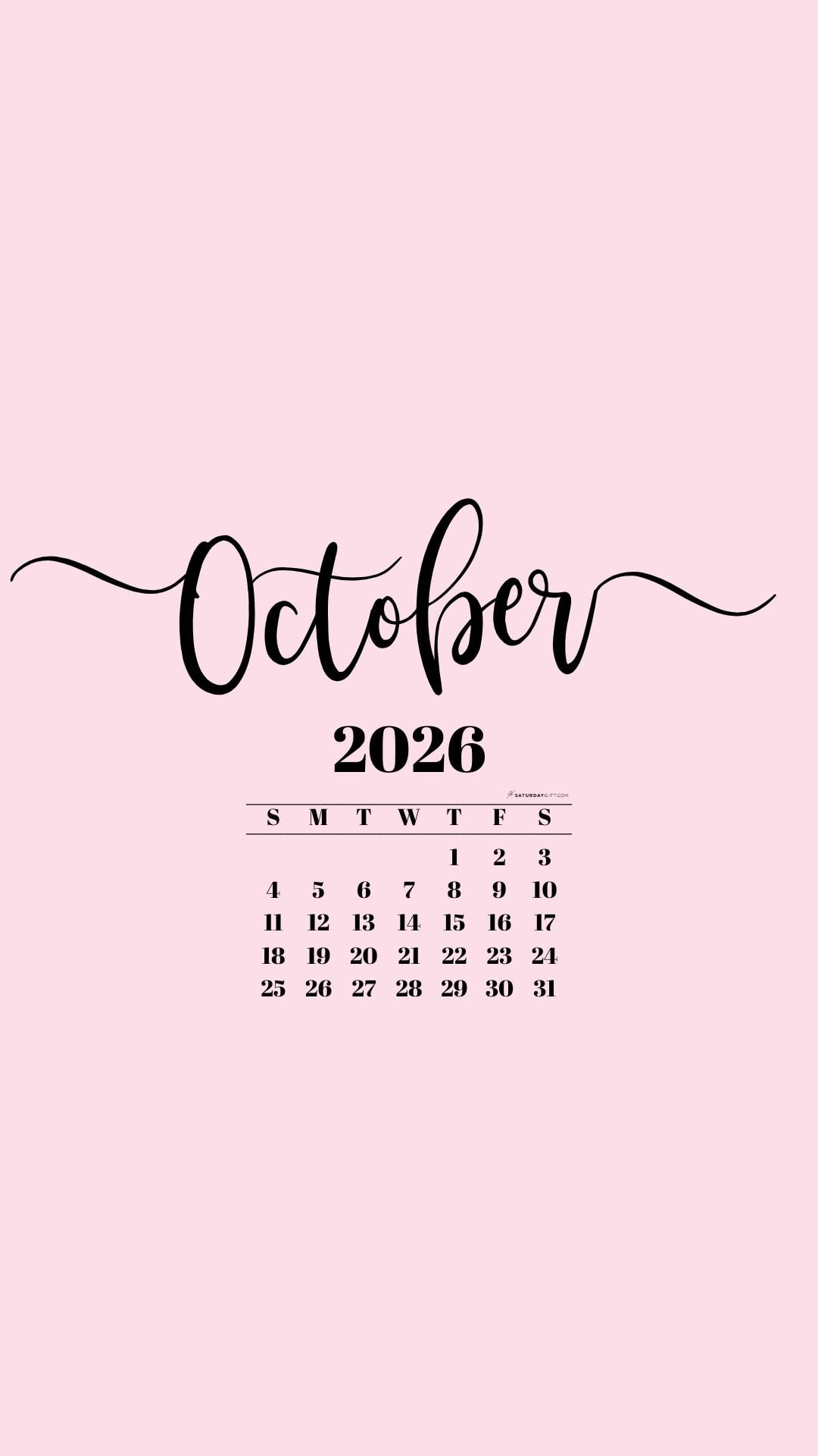 October 2026 Phone Background Wallpaper - Pink | SaturdayGift