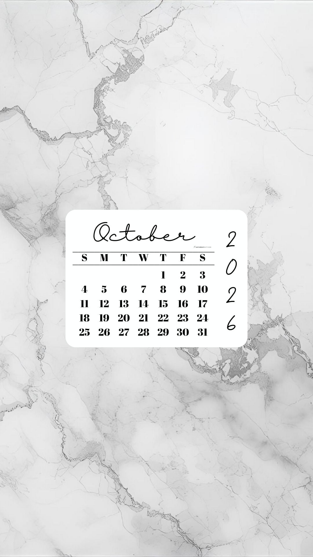 October 2026 Phone Wallpaper Background - Light Grey | SaturdayGift