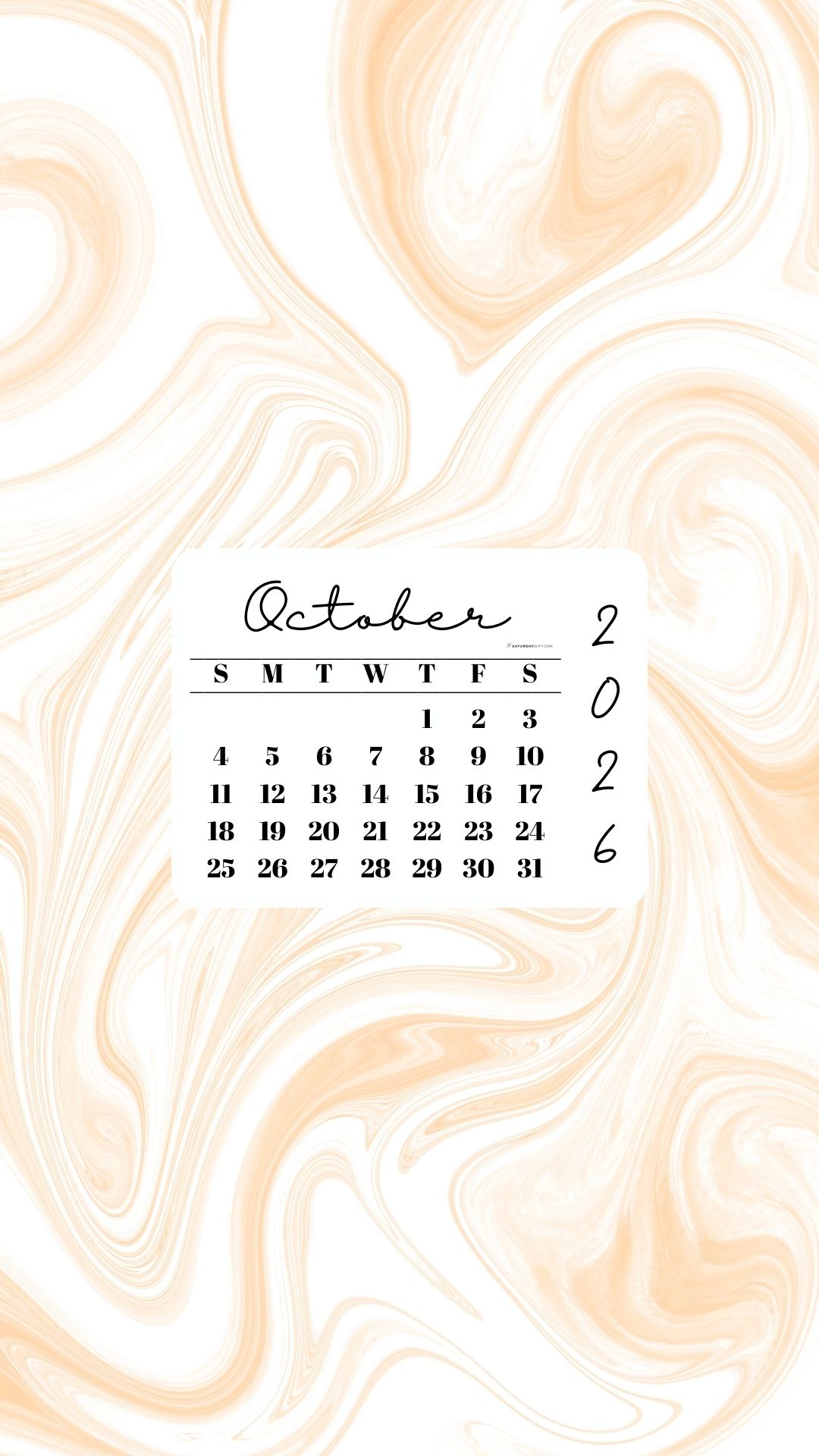 October 2026 Phone Wallpaper Background - Light Marble | SaturdayGift