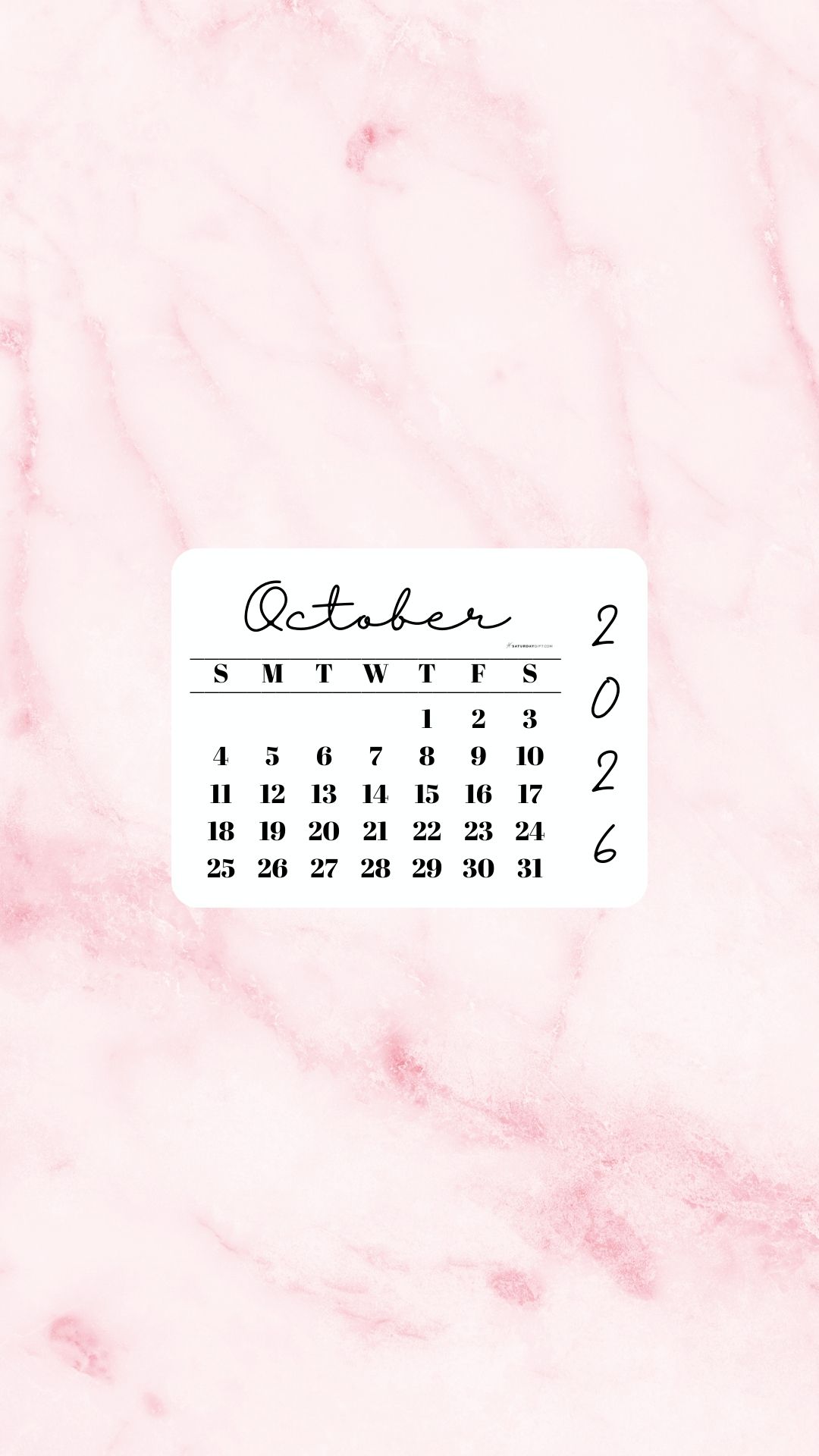 October 2026 Phone Wallpaper Background - Light Rose | SaturdayGift
