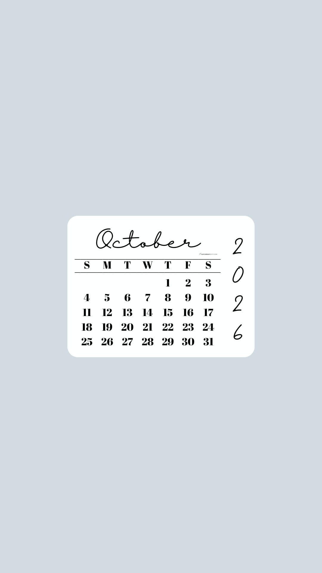 October 2026 Phone Wallpaper Background - Minimal Grey | SaturdayGift