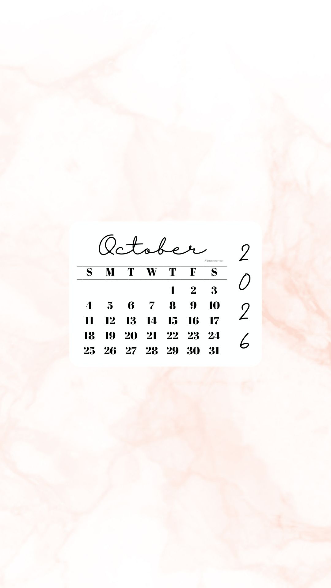 October 2026 Phone Wallpaper Background - Peach | SaturdayGift