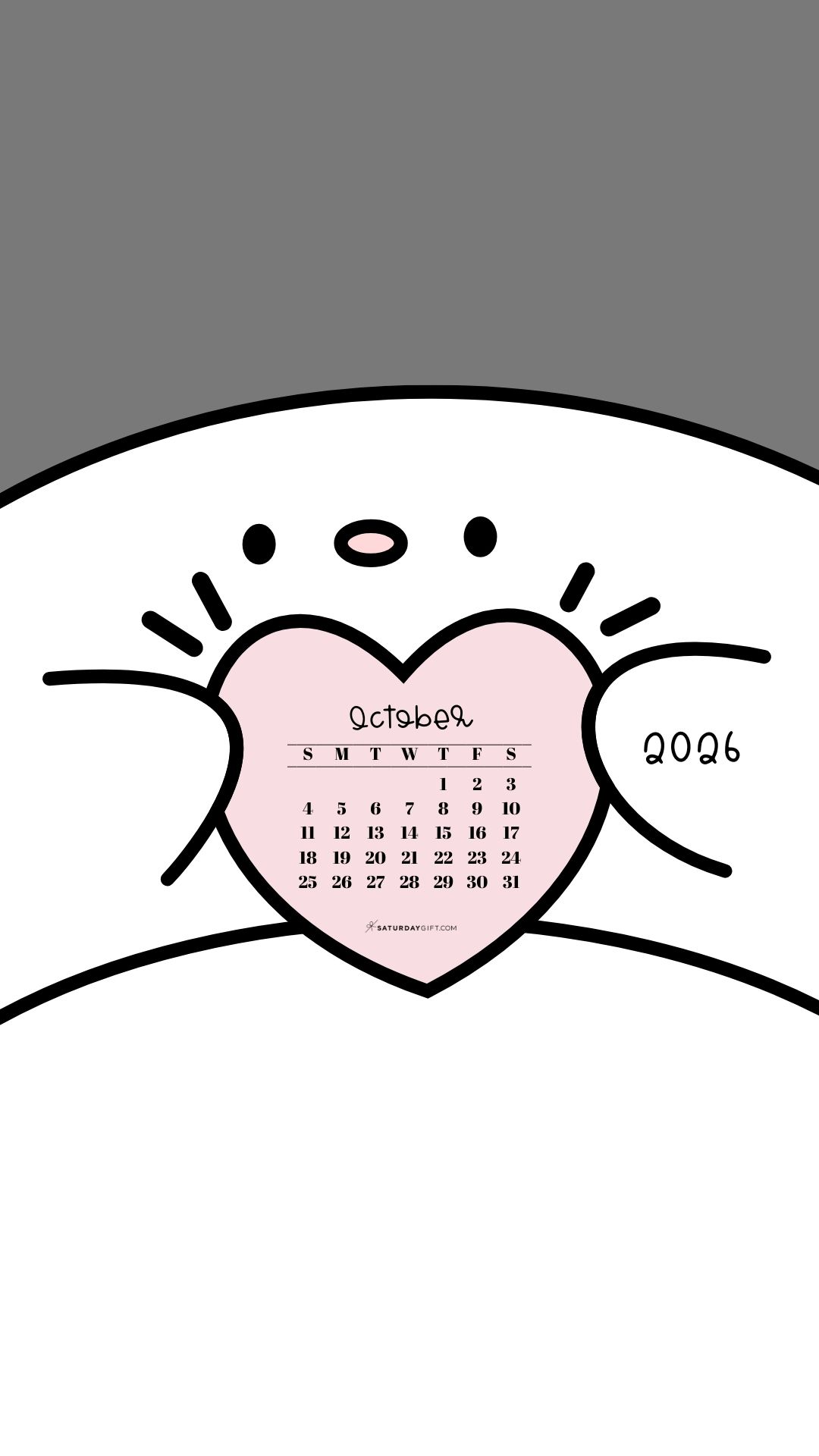 October 2026 Wallpaper for Phone - Friendly Creature Grey | SaturdayGift