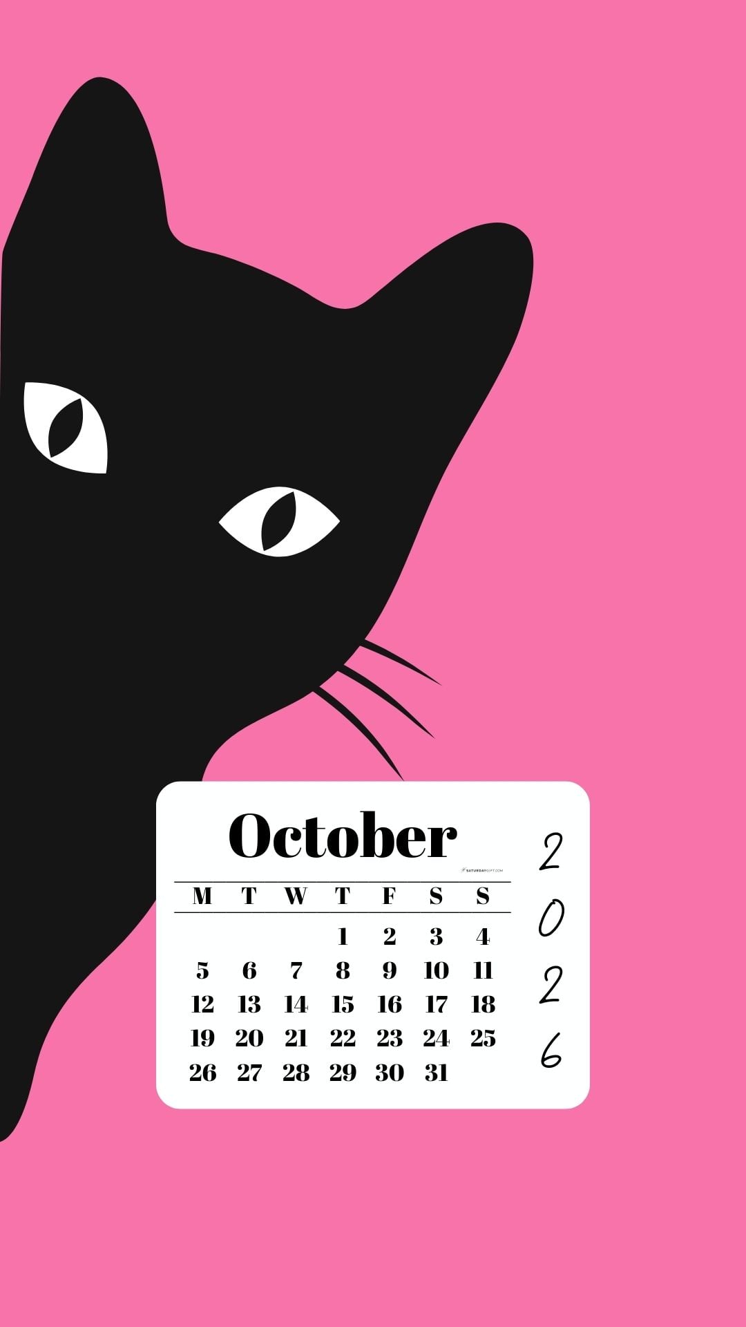 October Phone Wallpaper - Black Cat Pink Background | SaturdayGift