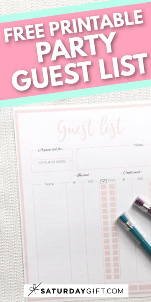 Pretty printable party guest list planner template {Free printables}