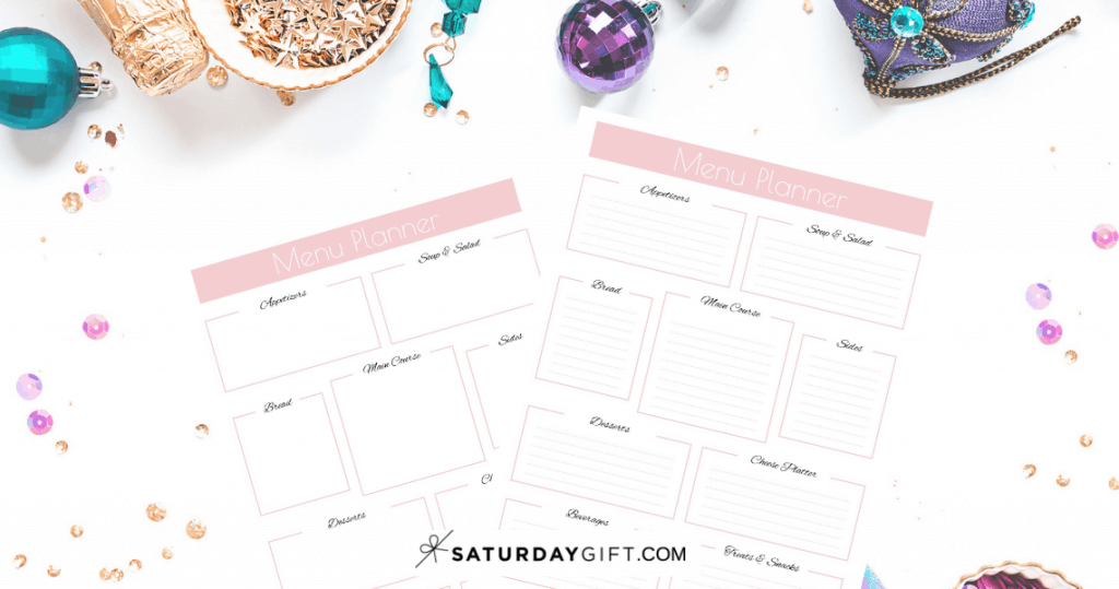 Pretty and Practical Party Menu Planner page - free printable. | Free printables | Pretty Printables | Planner sheet | Planner page| Party planning | Organized | SaturdayGift | Saturday gift #SaturdayGift
