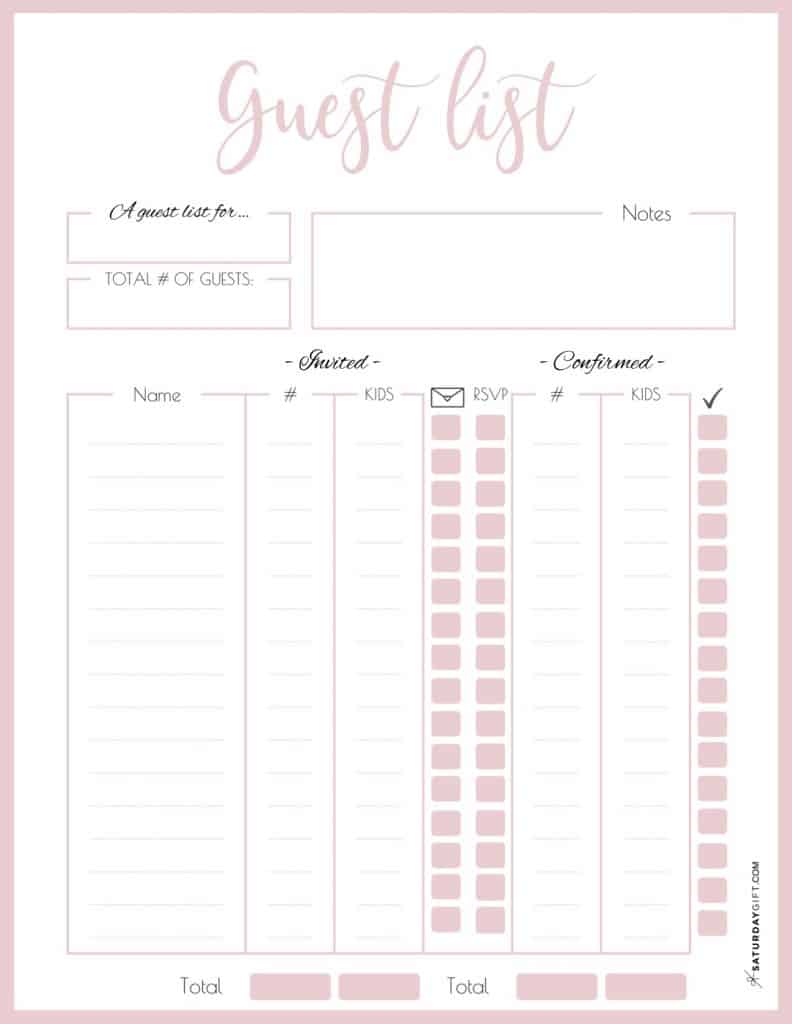 Printable Guest List Template from www.saturdaygift.com