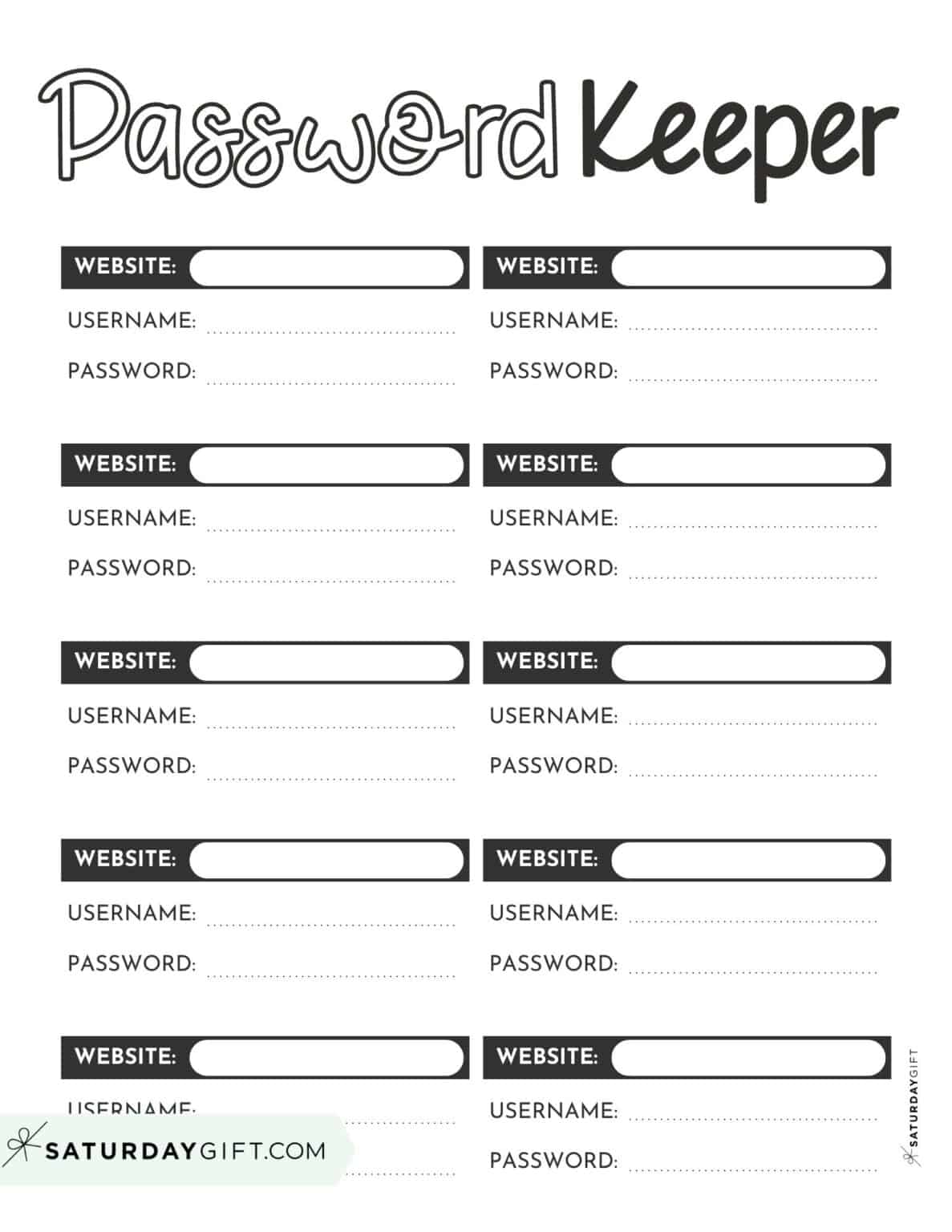Password Tracker Printable 15 - Password Keeper Free Printable PDF Black And White SaturdayGift 1187x1536 