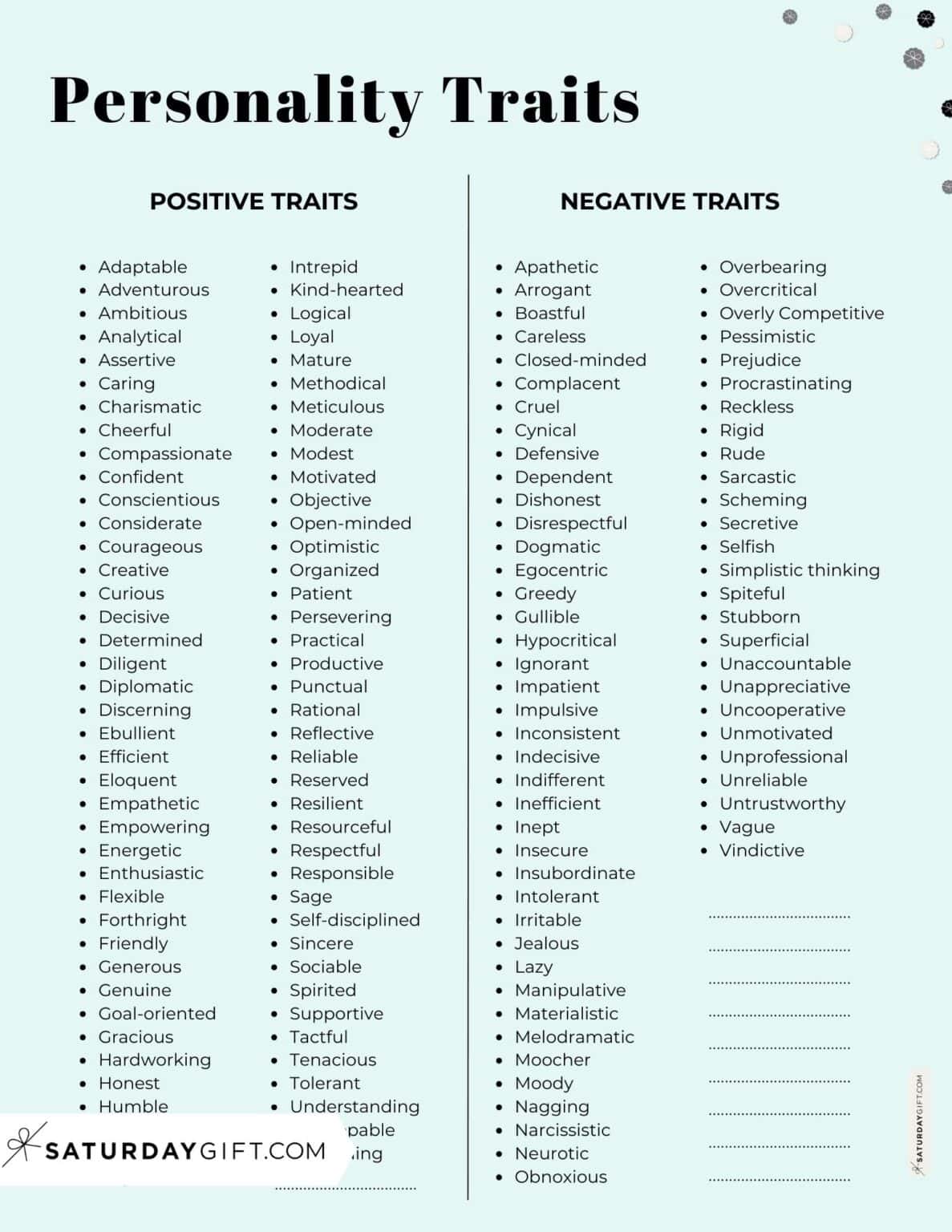 Personality Traits List - 137+ Examples of Personality Traits |SaturdayGift