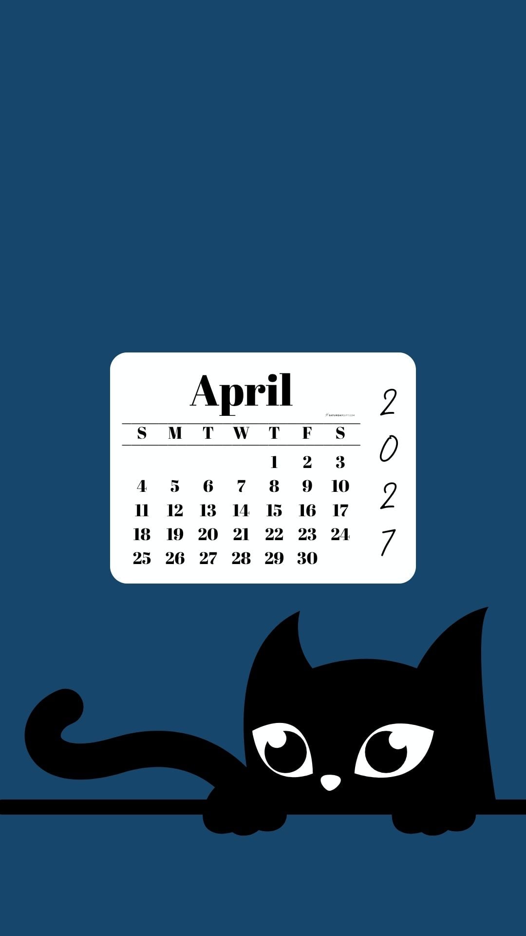 Phone Background Wallpaper April Calendar - Black Cat Blue | SaturdayGift