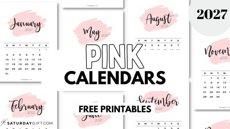 Pink Portrait Calendar Templates 2027 Free Printables by SaturdayGift