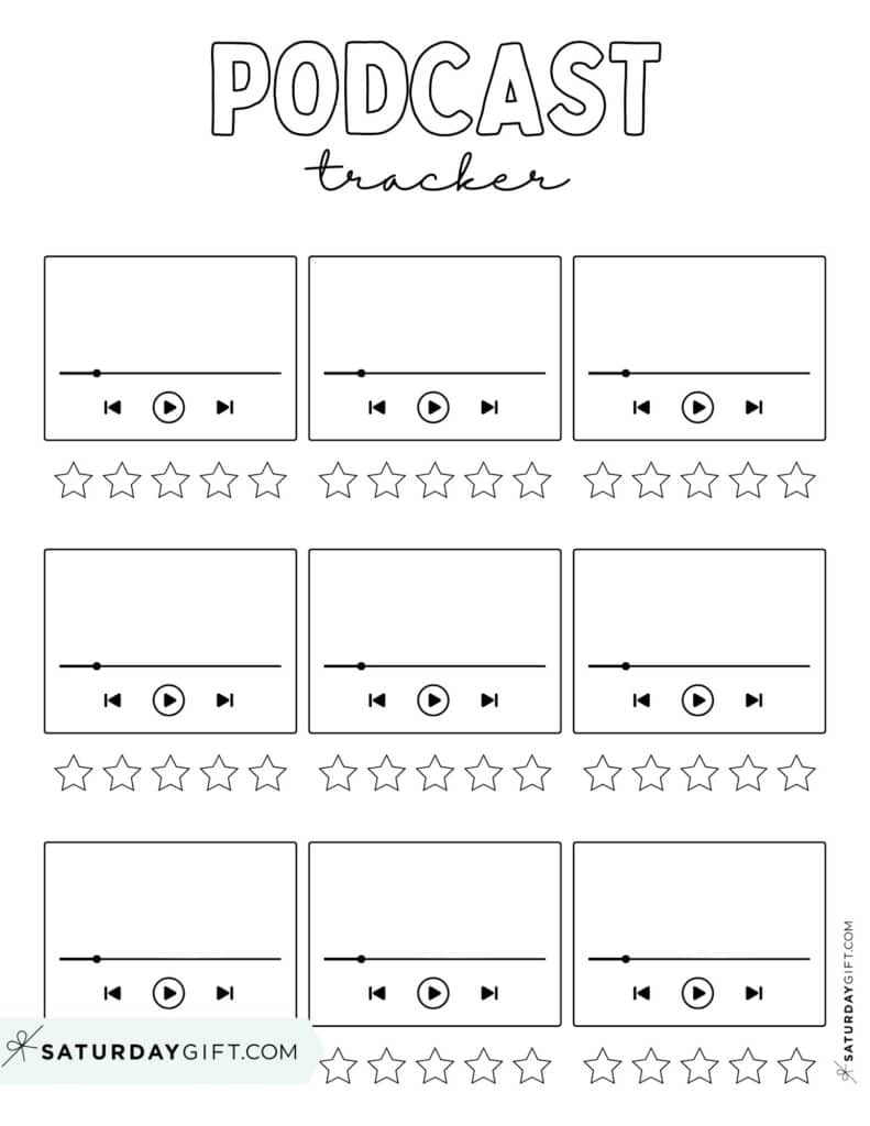 Podcast Tracker Printable Template Black & White