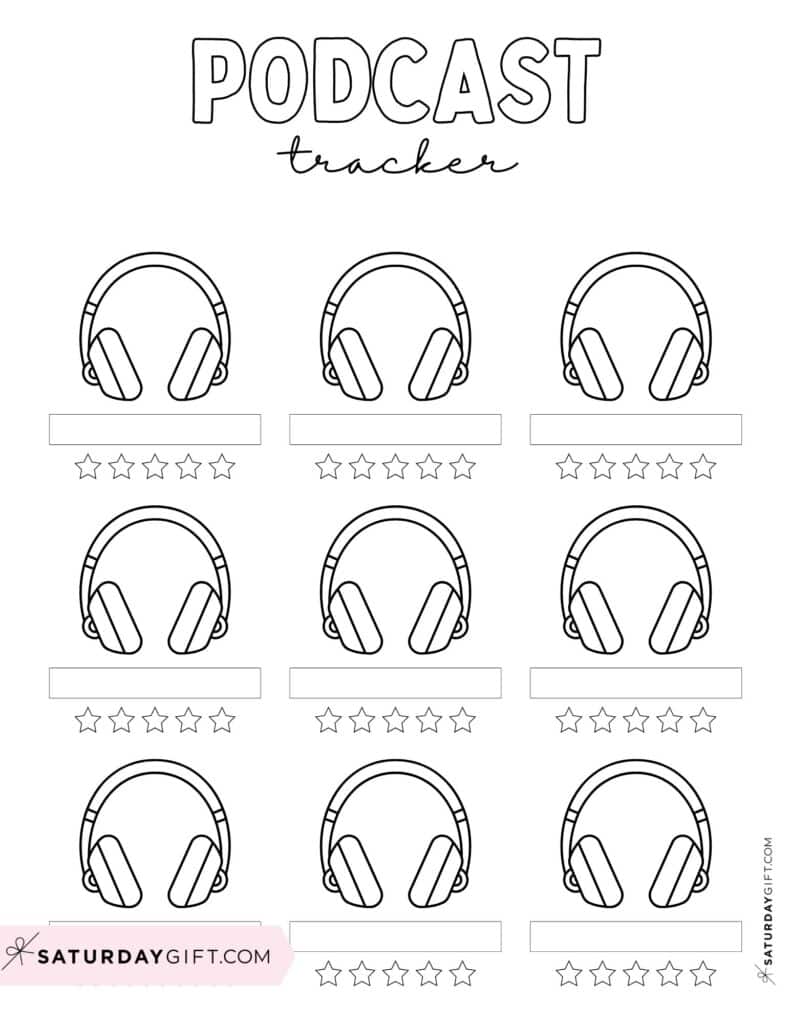 Podcast Tracker Template Free Printable Black & White