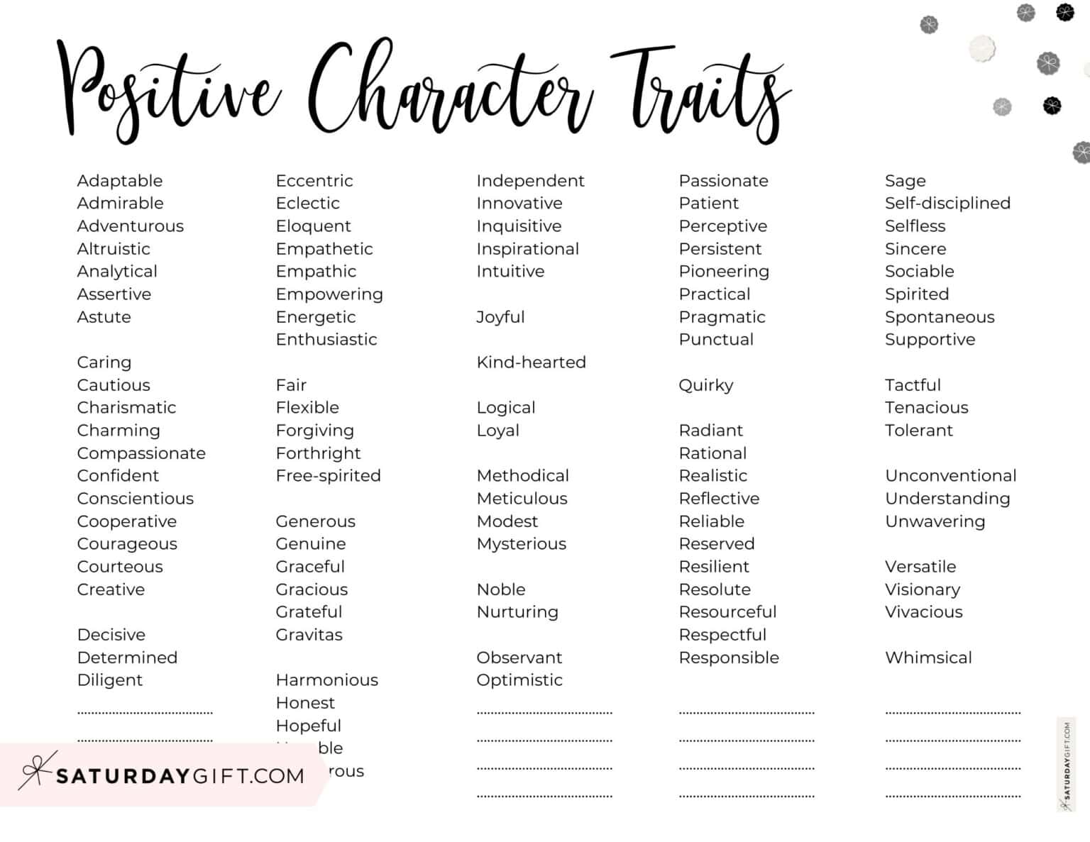 Positive Character Traits List 100 Good Qualities Examples 