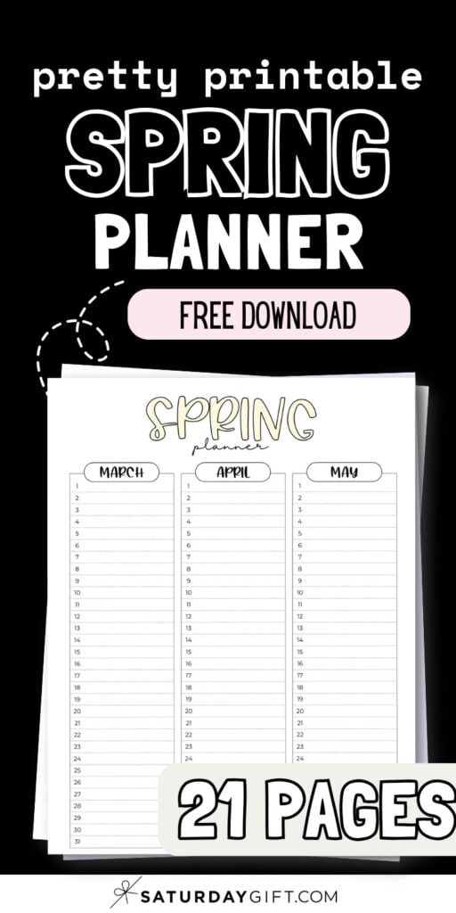 Pretty Printable Spring Planner - Free Downlaod | SaturdayGift