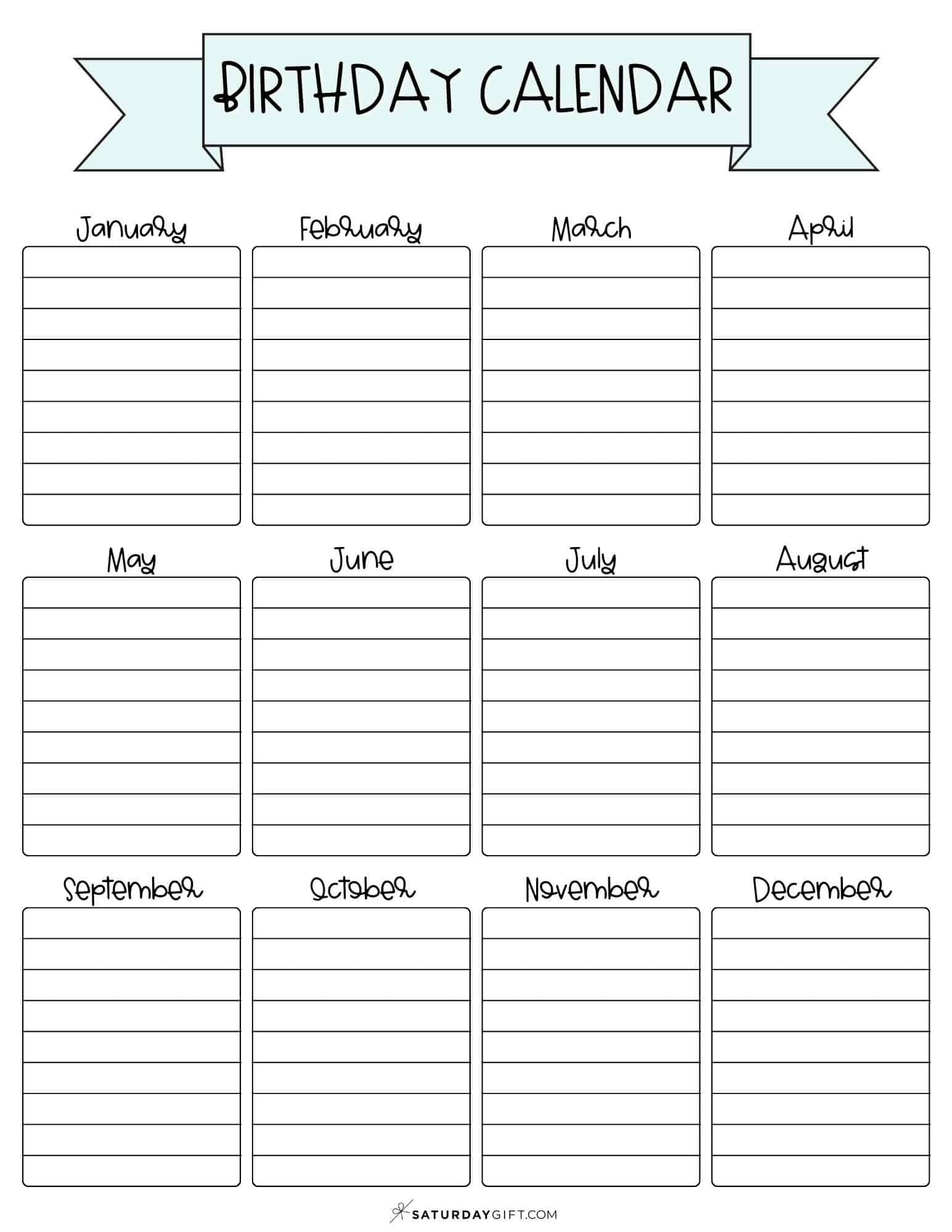 26 Cute &amp; Free Printable Birthday Calendar Templates | SaturdayGift